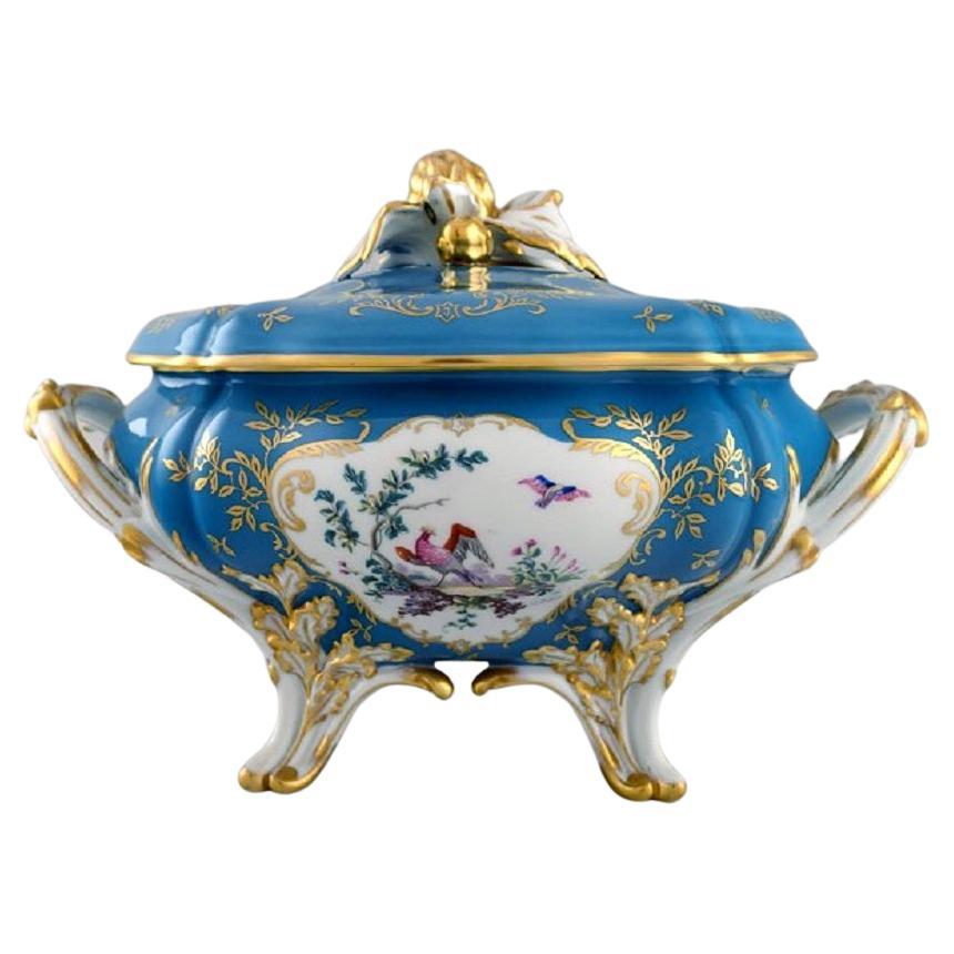 Large Limoges Lidded Tureen with Hand-Painted Birds in Landscape
