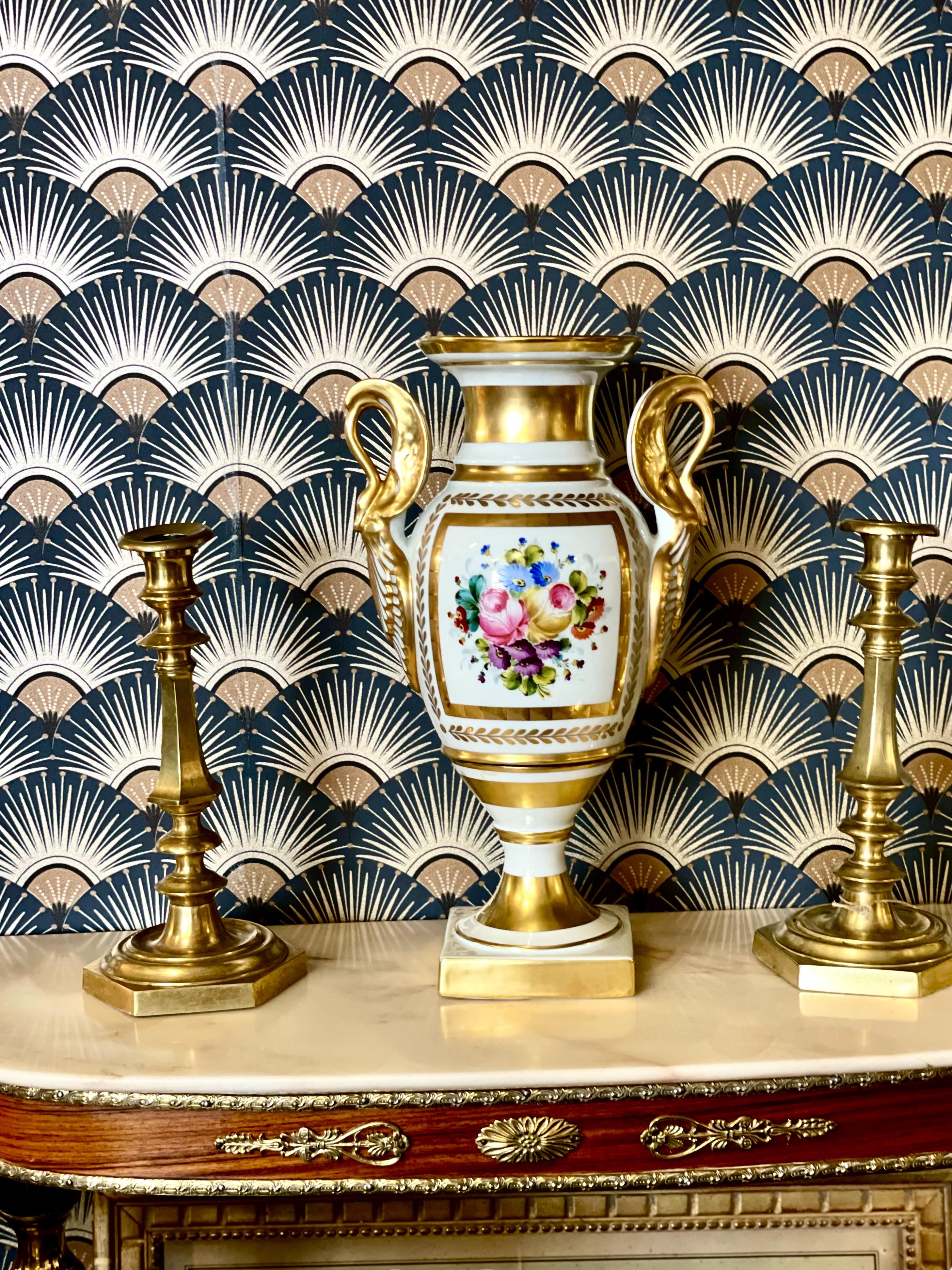 French Limoges Porcelain Gilded Baluster Vase  For Sale 8