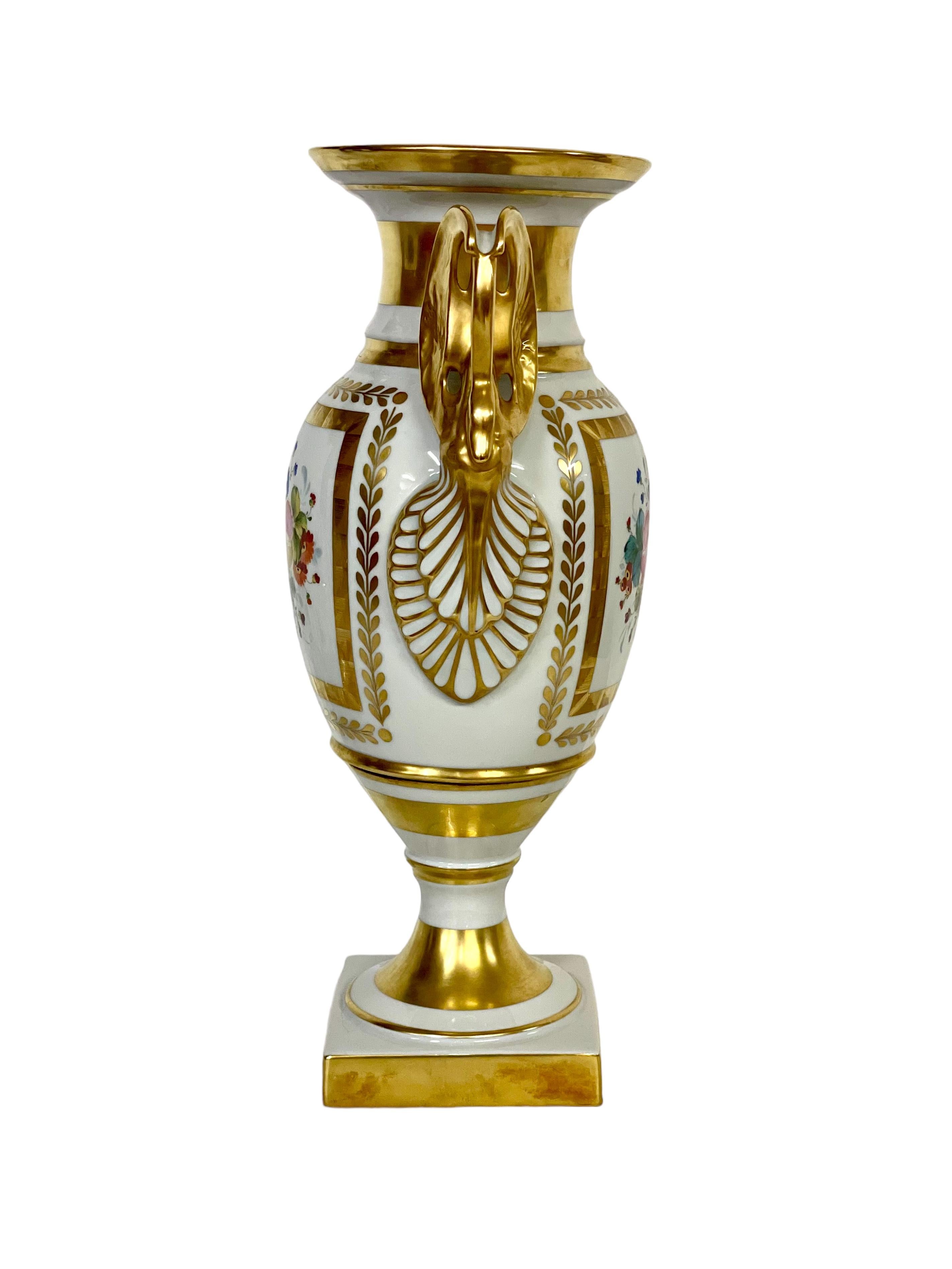 Empire French Limoges Porcelain Gilded Baluster Vase  For Sale