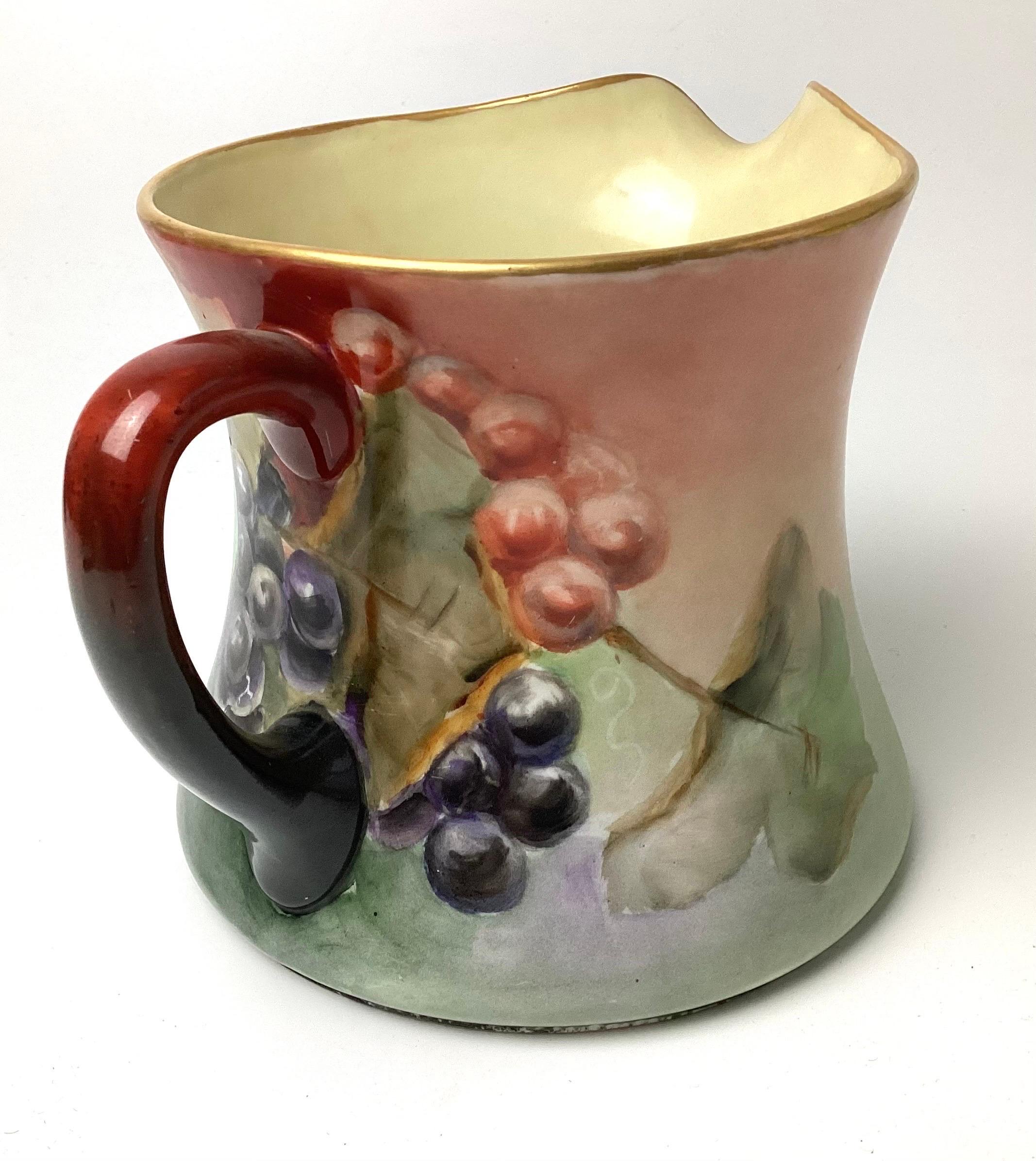 Large Limoges Water Pitcher Hand Painted with Grapes In Excellent Condition For Sale In Lambertville, NJ