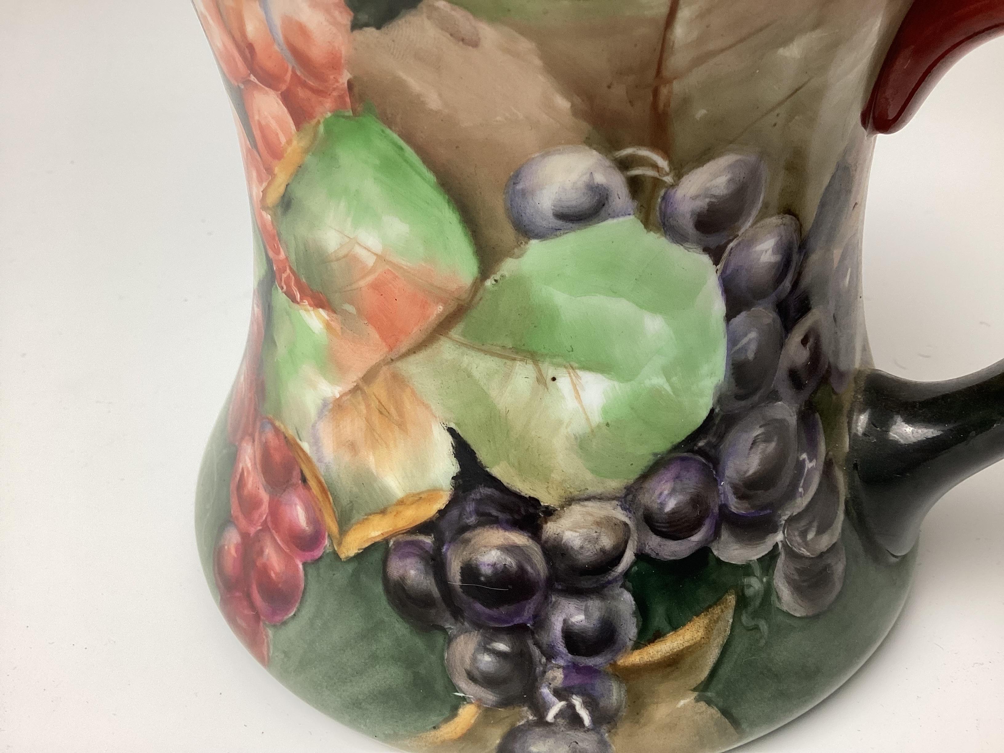 19th Century Large Limoges Water Pitcher Hand Painted with Grapes For Sale