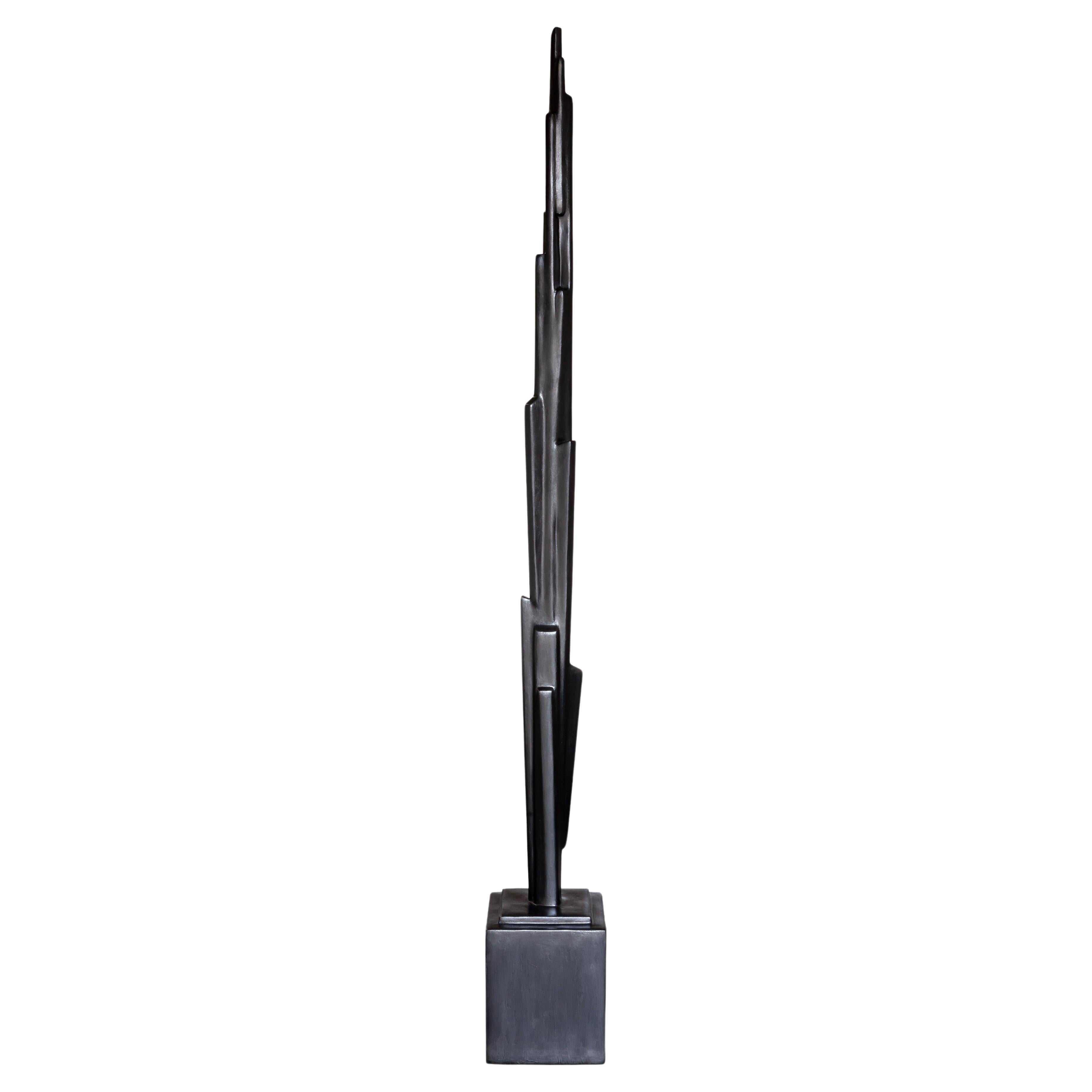 Contemporary Geometrisch  Schwarze Gips Linea Skulptur, Vorrätig