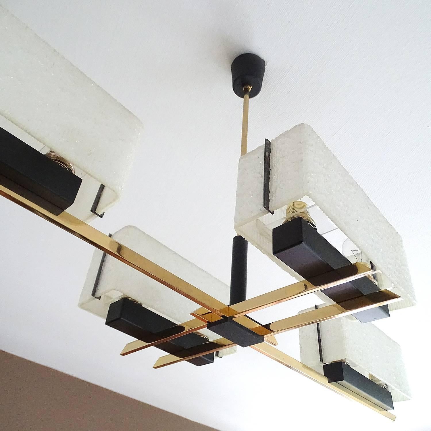 Large Linear Modernist Maison Arlus Brass Chandelier, Stilnovo Gio Ponti Era 5