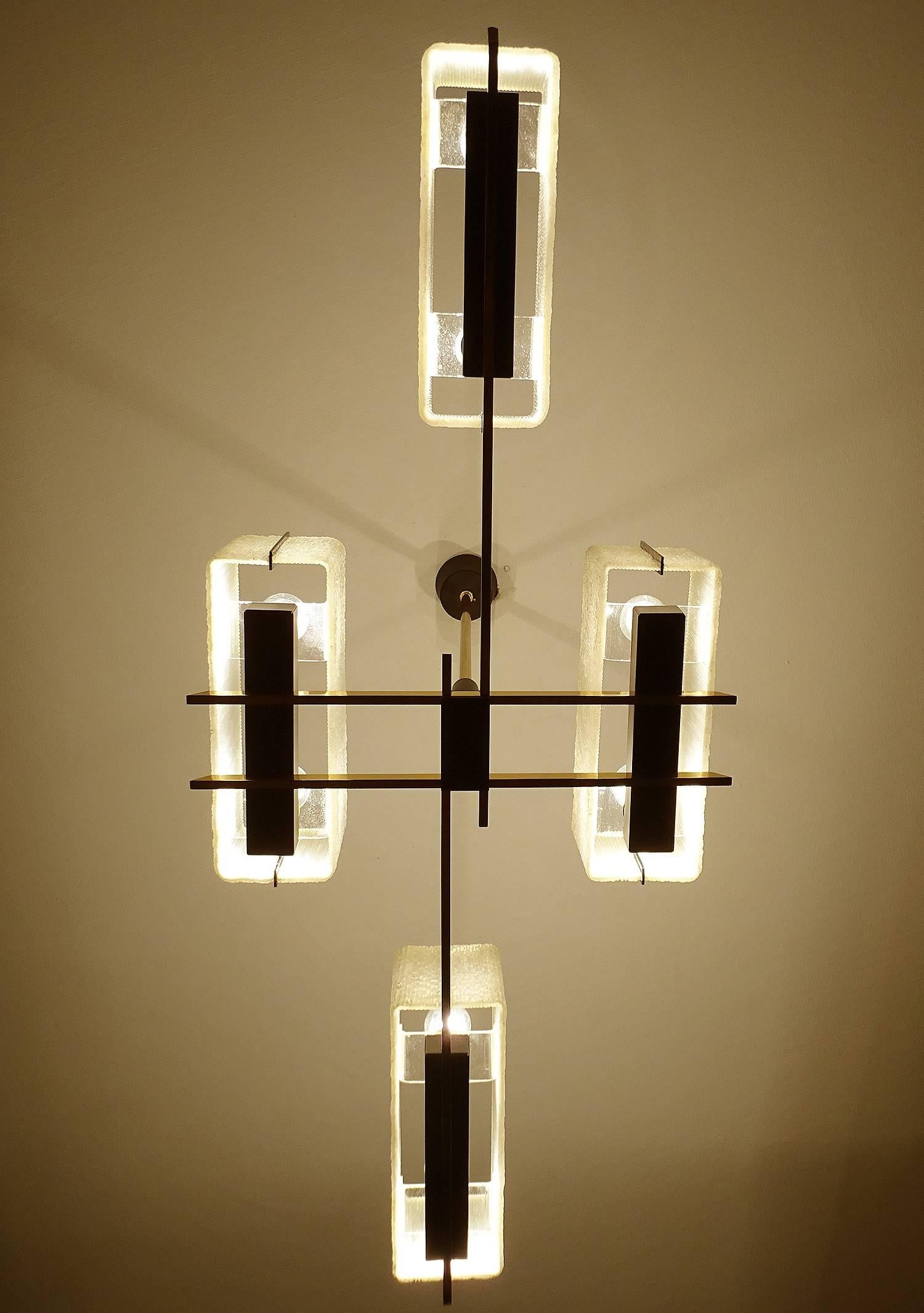 Large Linear Modernist Maison Arlus Brass Chandelier, Stilnovo Gio Ponti Era 8
