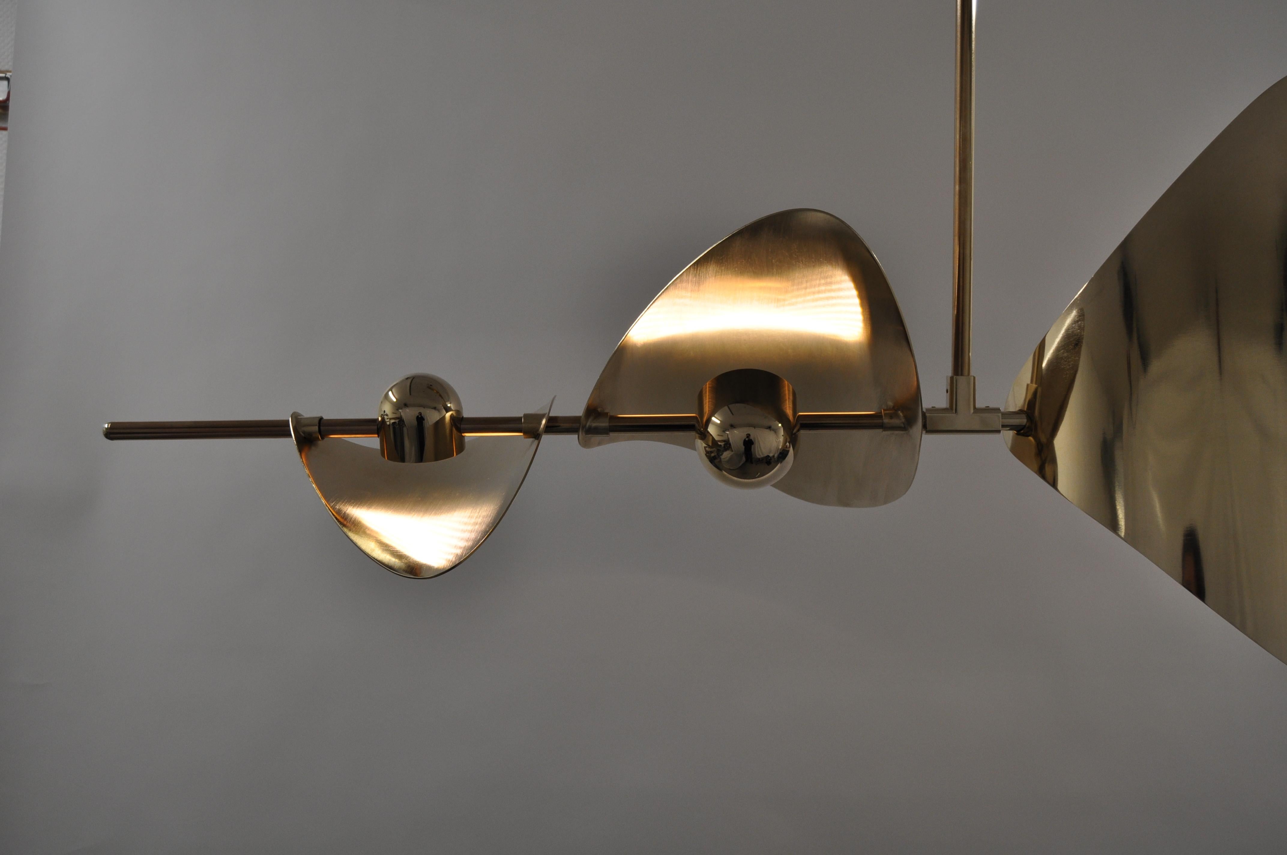 Aluminum Large Linear Sculptural Brass or Nickel Chandelier, Handmade in Sweden