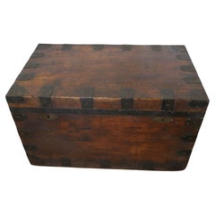 Antique Large Lined Iron Banded Travel Trunk made by H D Dean