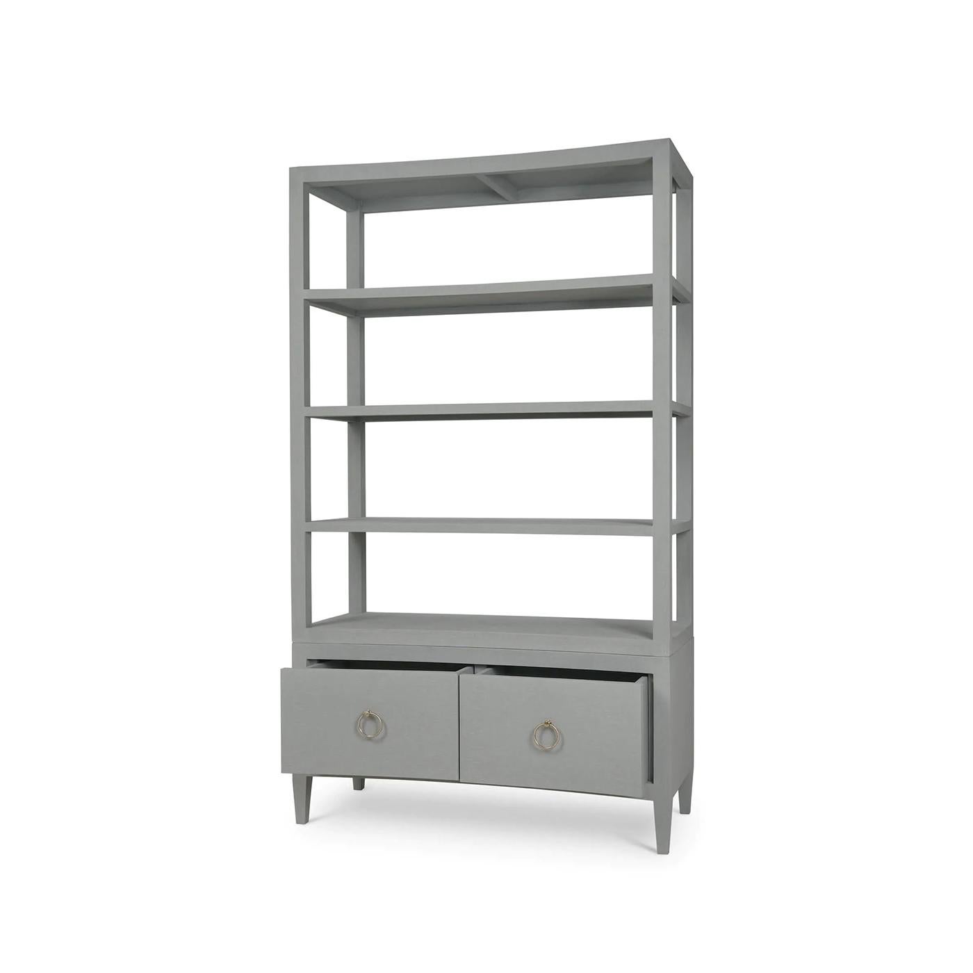 Modern Large Linen Wrapped Etagere - Pale Blue For Sale