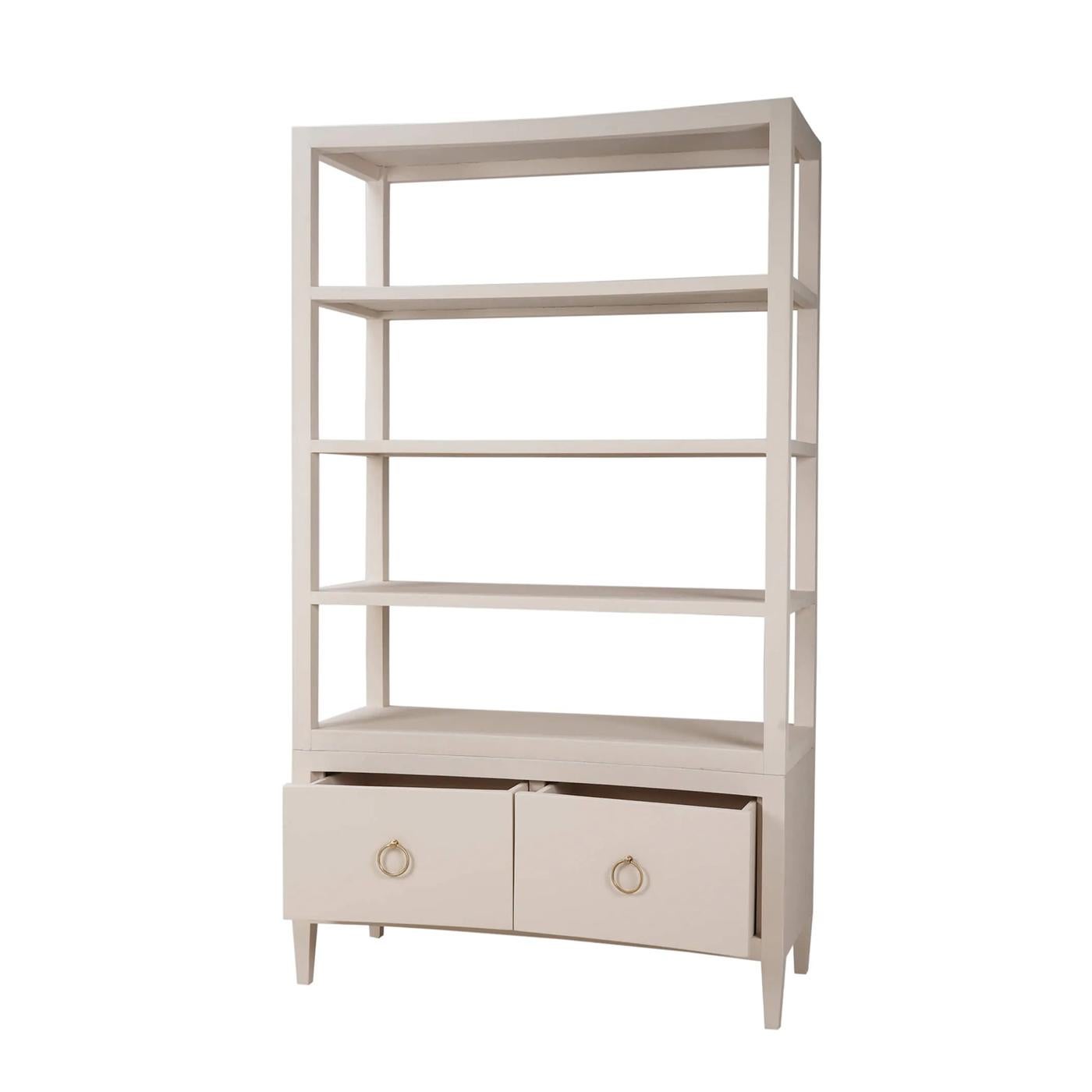 Modern Large Linen Wrapped Etagere - Putty Linen For Sale