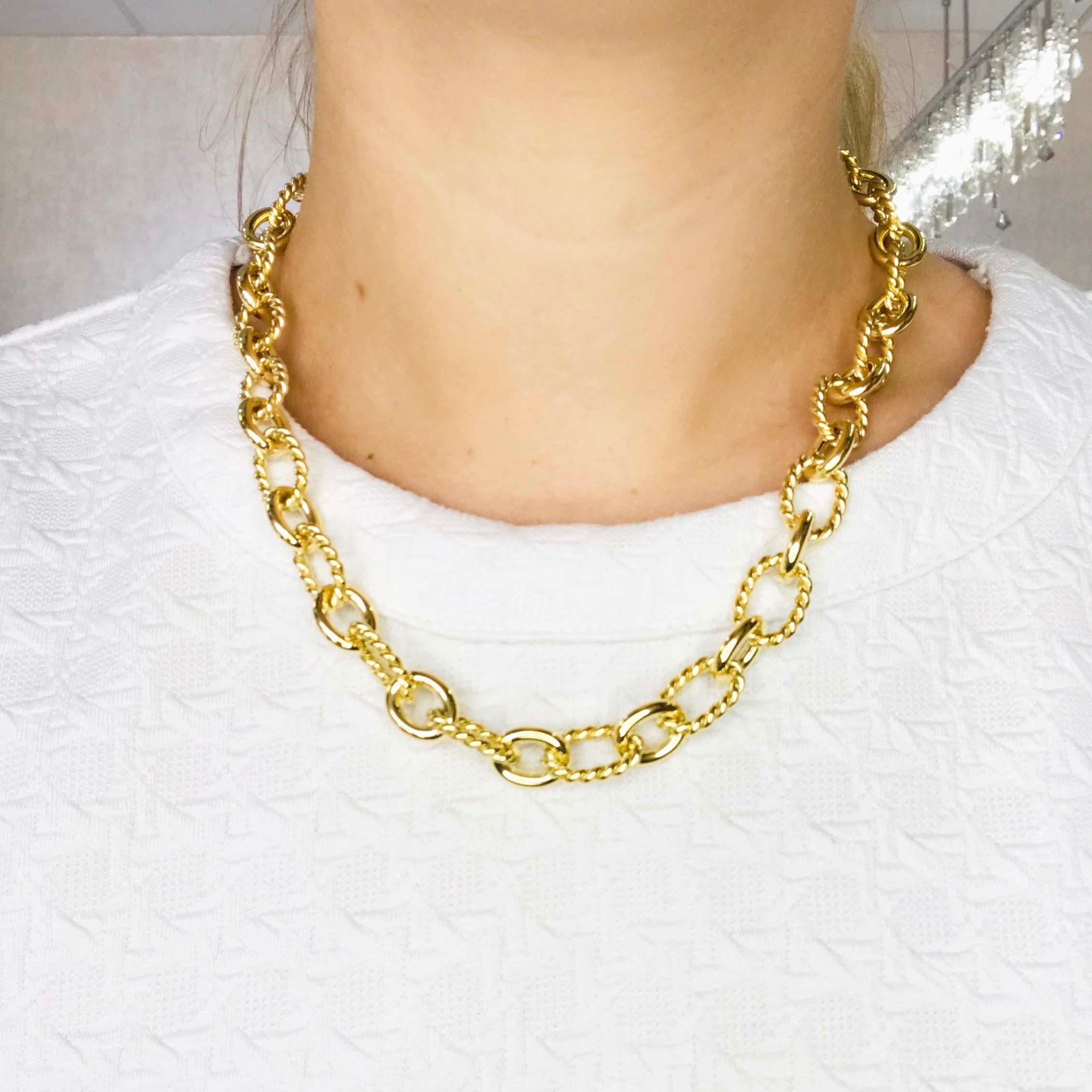 Chain necklaces have made a huge come back in fashion jewelry! Larger the better and the heavier the gold the better! Large link chain necklaces have been around for a long time and they are back and better than ever. With new innovative designs