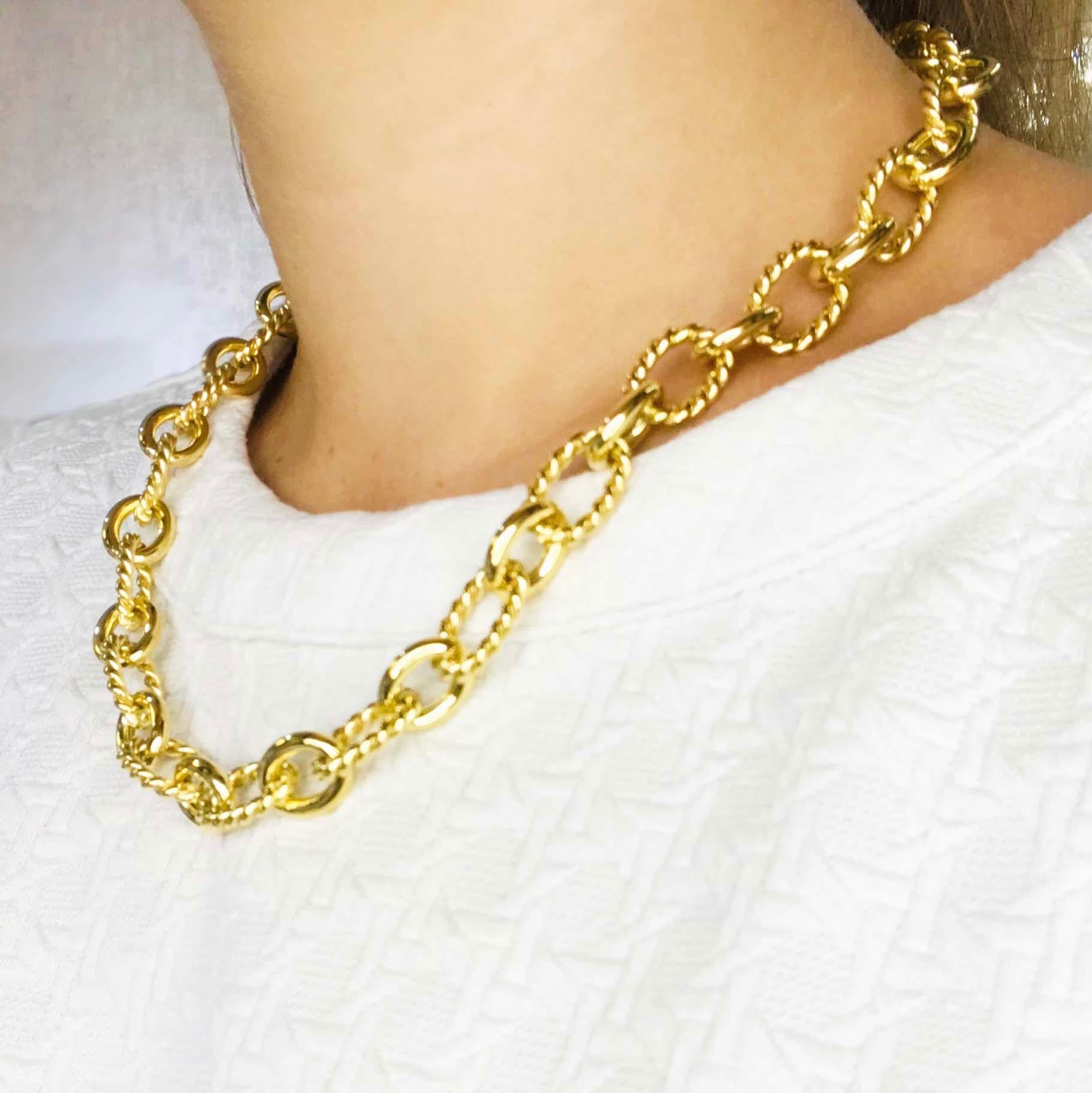 Moderne Grand collier à maillons en or 14 carats et chaîne ovale polie