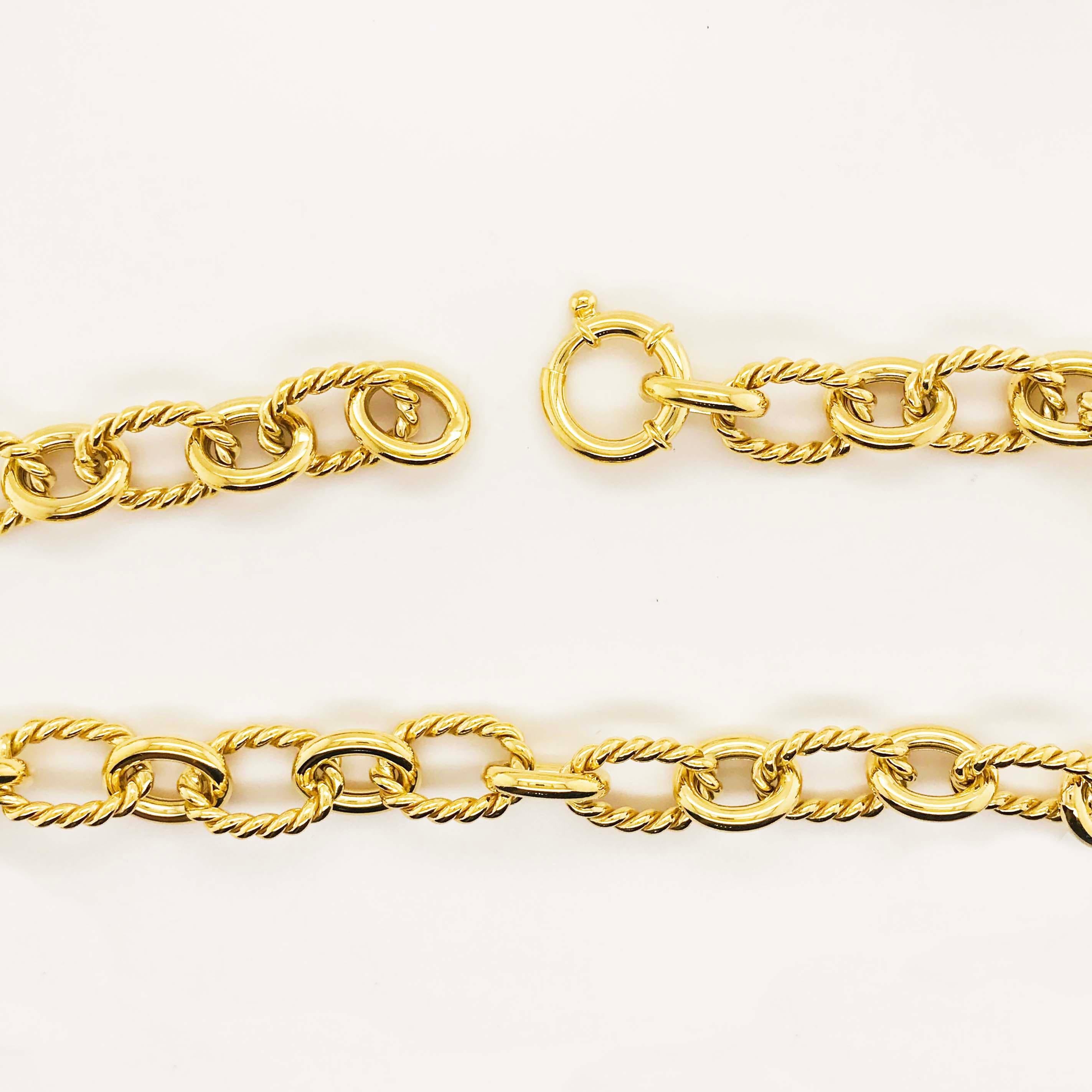 Modern Large Link Chain Necklace 14 Karat Gold and Polished Oval Links-Chain For Sale