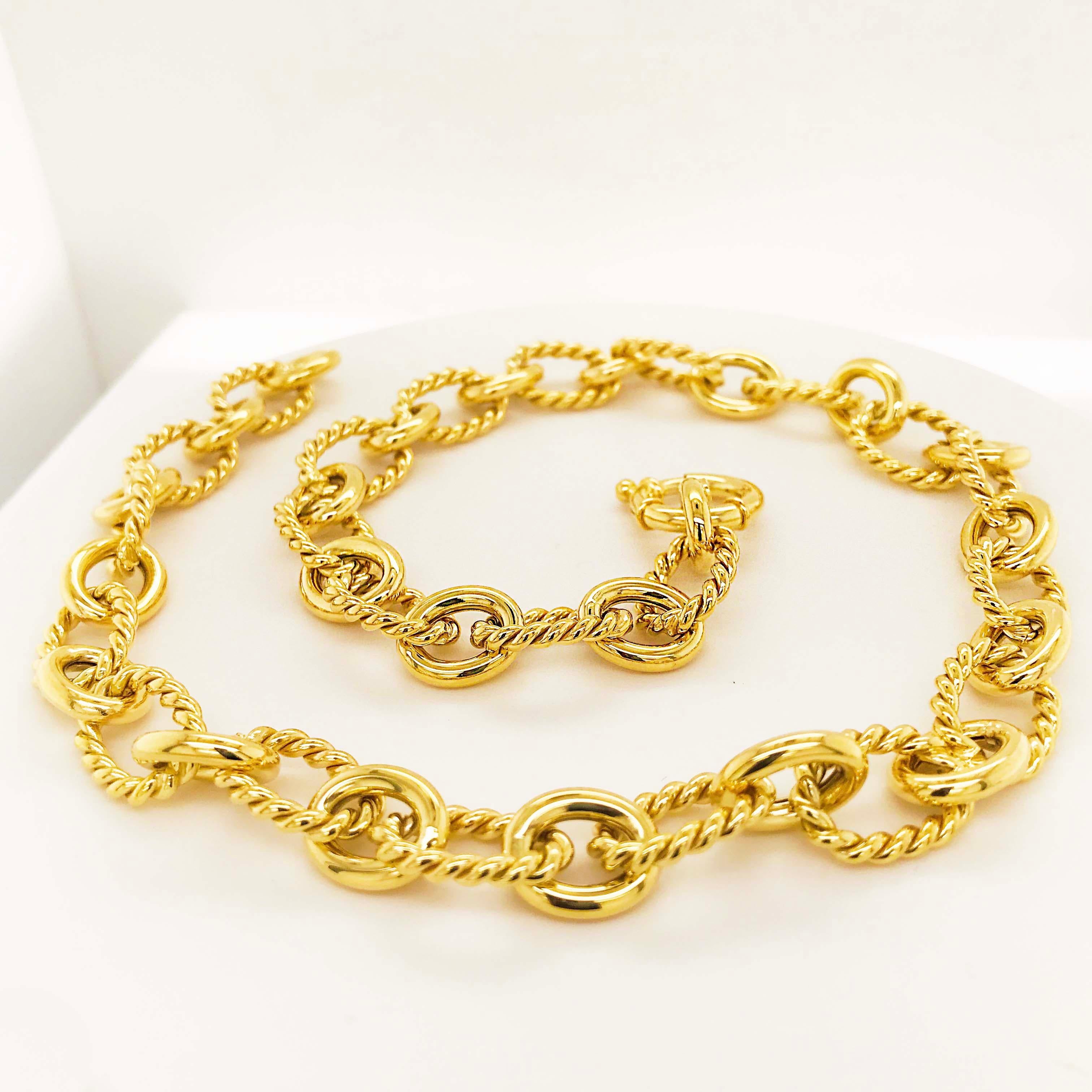 Large Link Chain Necklace 14 Karat Gold and Polished Oval Links-Chain ...