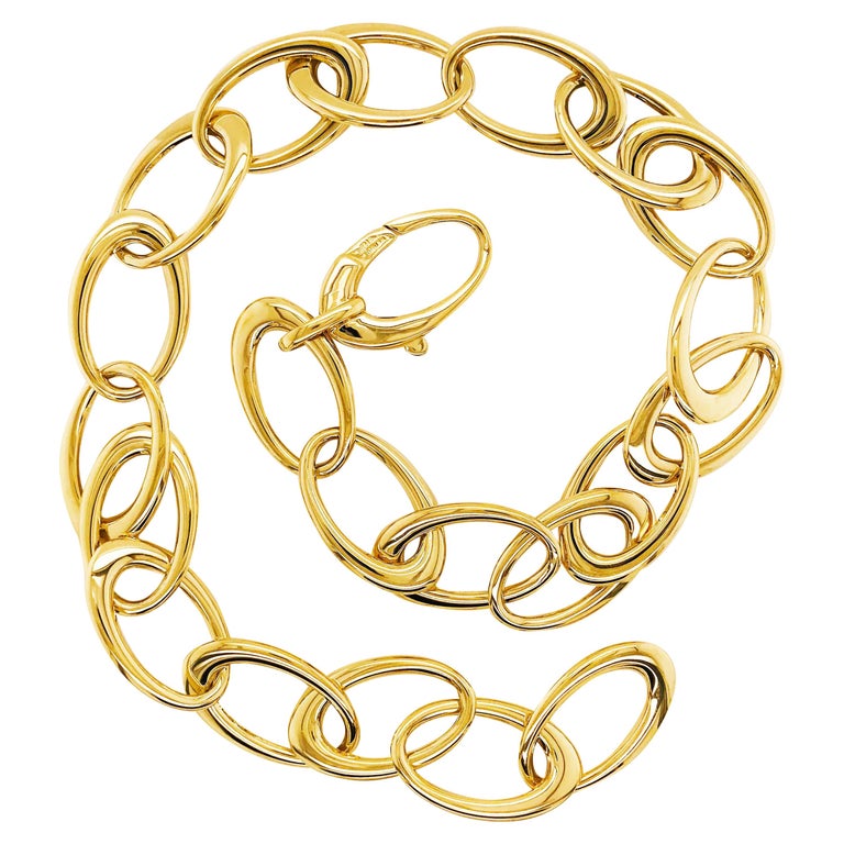 Large Link Chain Necklace-Open Oval Link 14 Karat Gold Chain Lobster Clasp For Sale