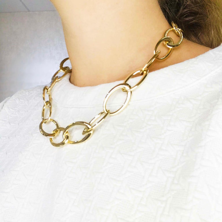 Modern Large Link Chain Necklace-Open Oval Link 14 Karat Gold Chain Lobster Clasp For Sale