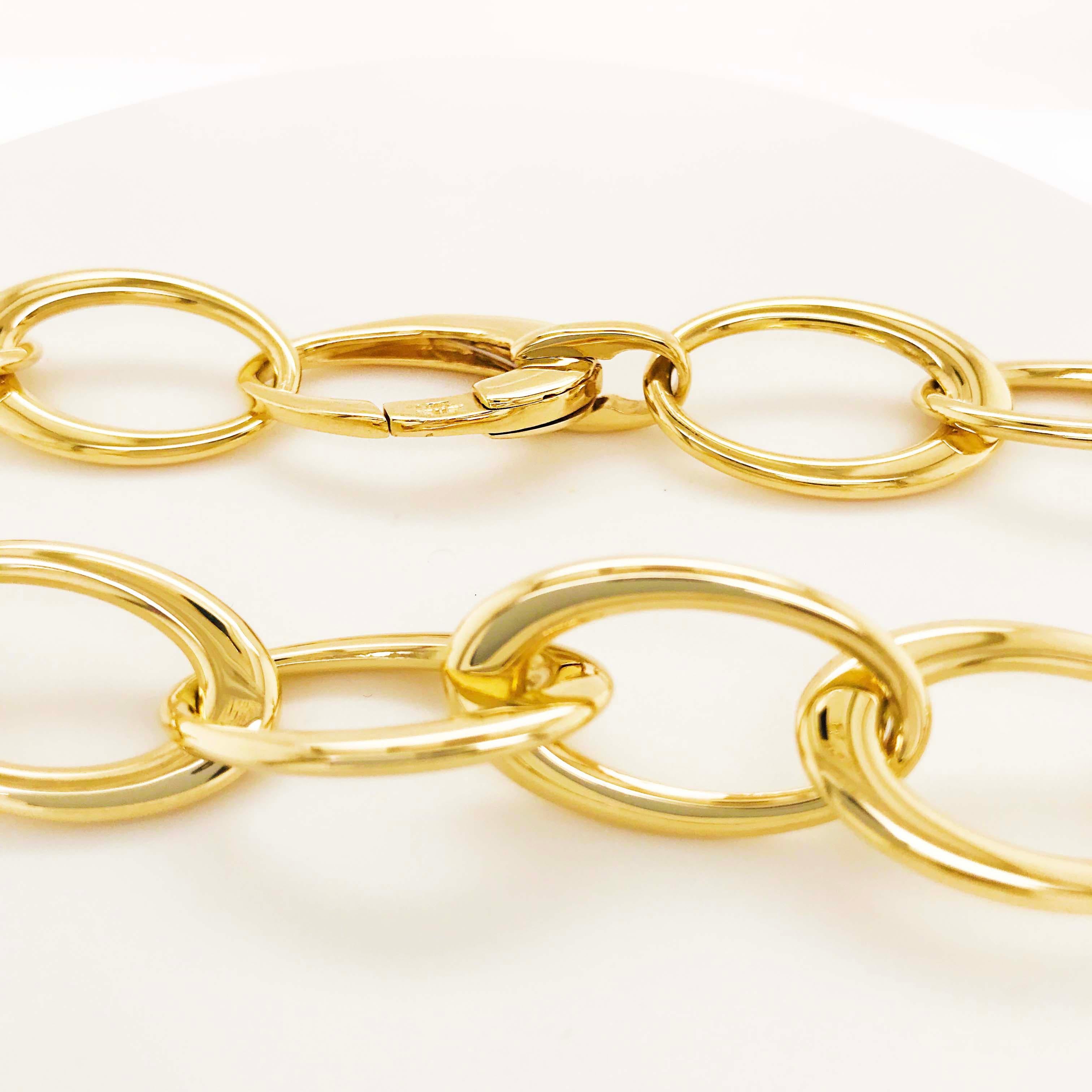 Modern Large Link Chain Necklace-Open Oval Link 14 Karat Gold Chain Lobster Clasp