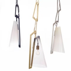 Large Link Pendant: Smoke, Charcoal, White, Opaline Glass by Avram Rusu Studio