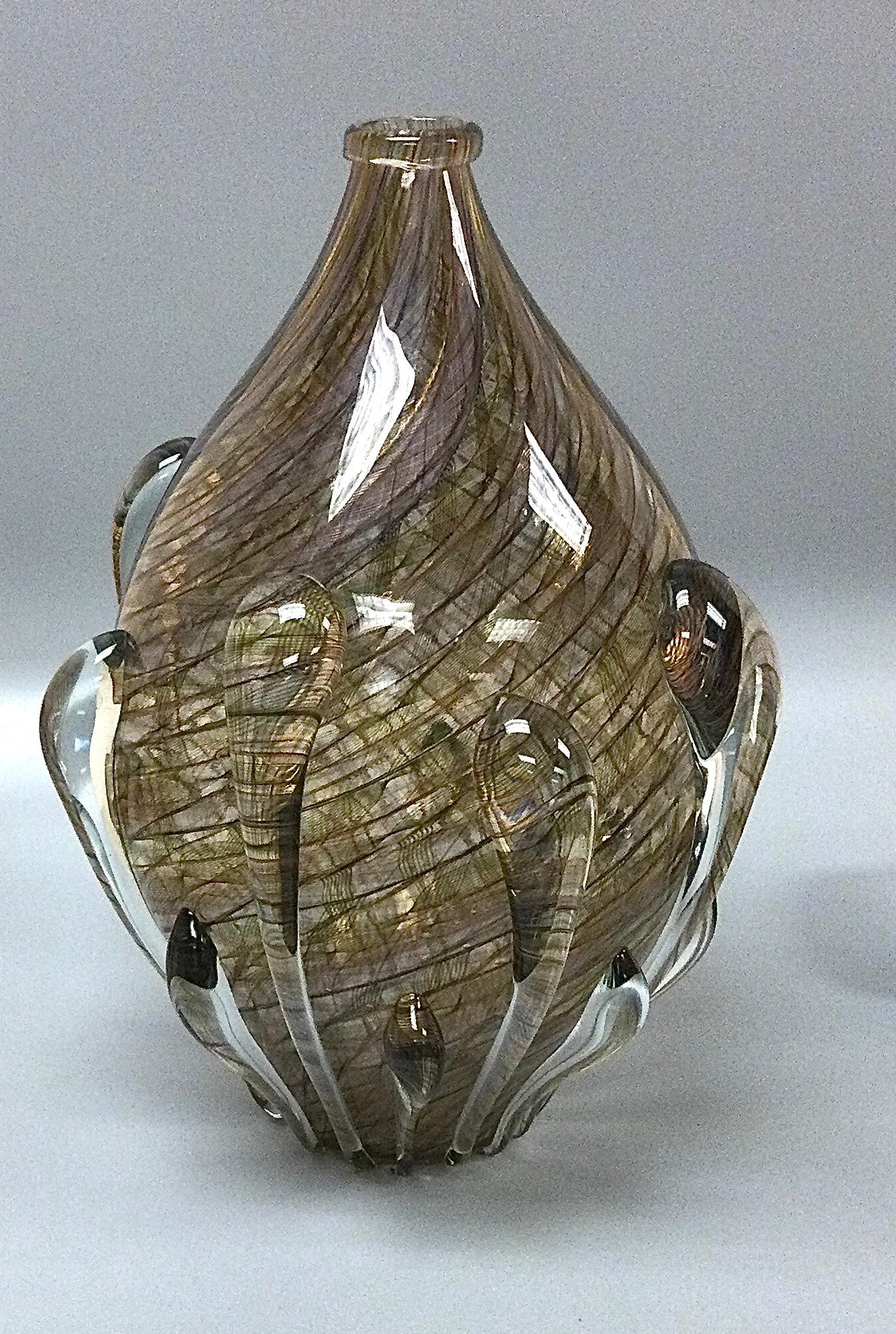 Mid-Century Modern Large Lino Tagliapietra Murano Latticino Vase Signed and Dated 1990