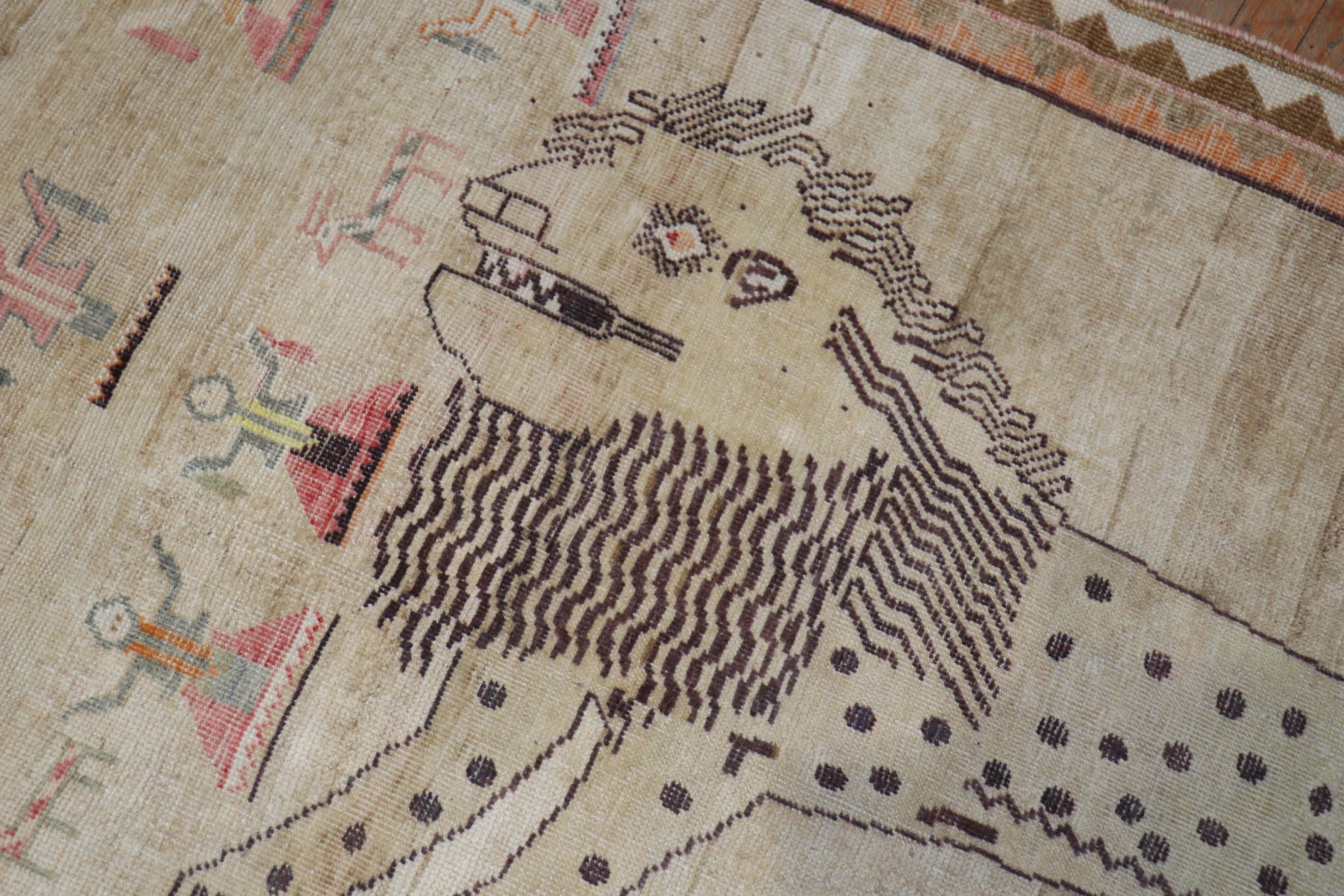 Large Lion Figural Persian Gabbeh Rug at 1stDibs