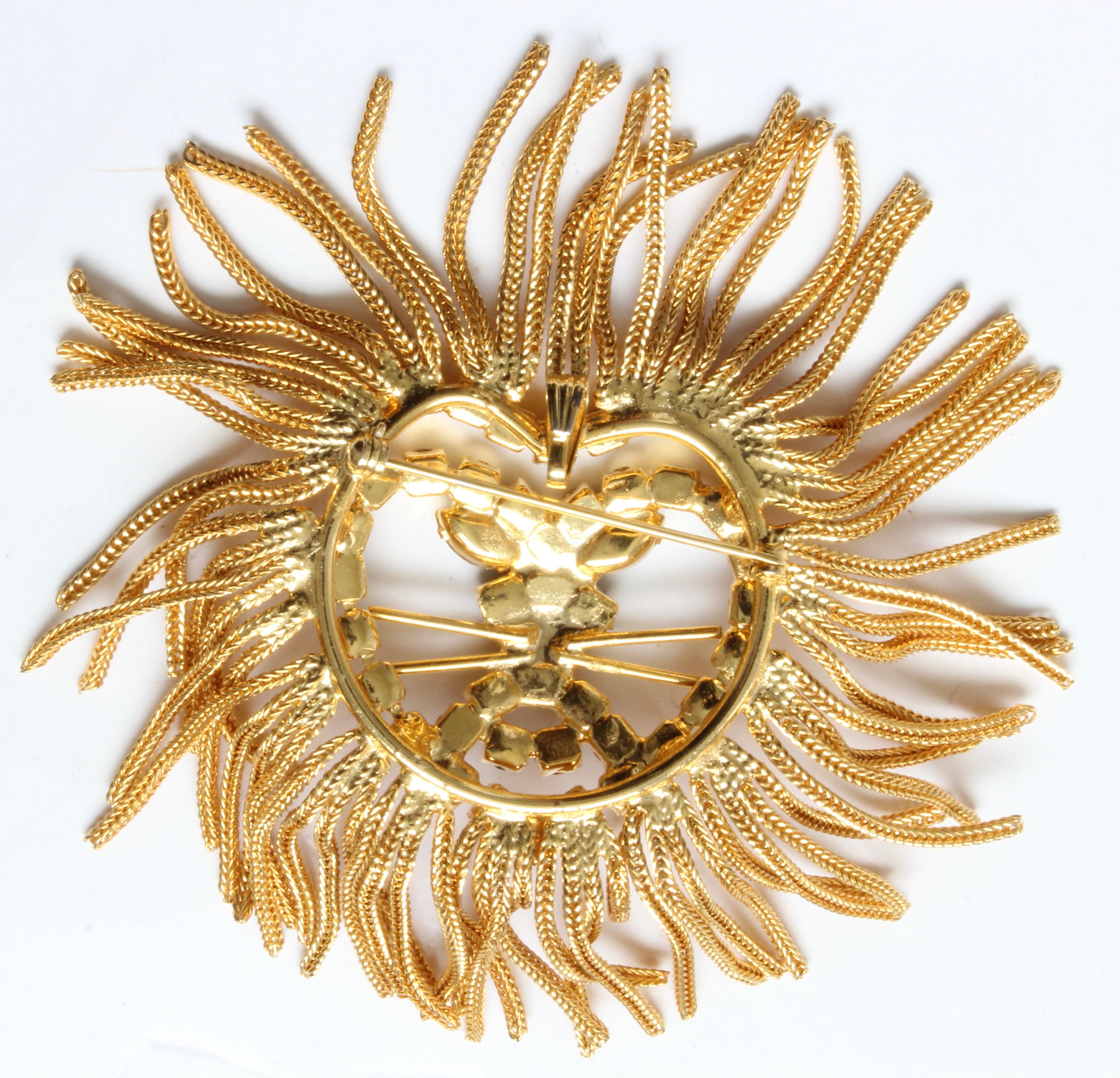 Women's Large Lion Head Brooch Pendant Necklace with Gems In The Style of Dominique