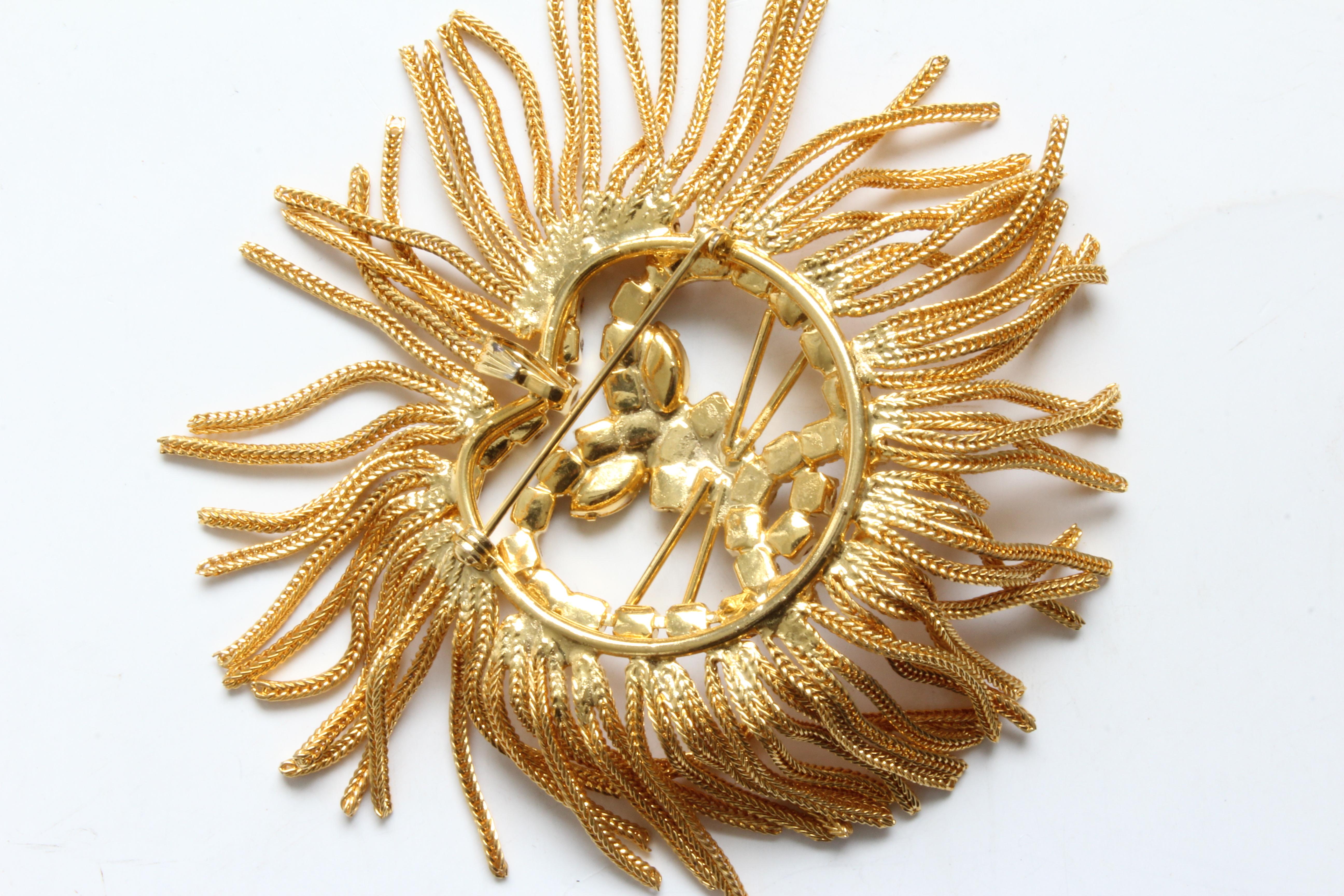 Large Lion Head Brooch Pendant Necklace with Gems In The Style of Dominique 1