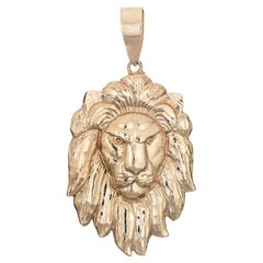 Grand pendentif lion vintage en or jaune 10 carats, bijouterie d'art d'animal