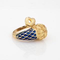 Large Lion Ring Sz 8.5 Ruby Eyes Diamond Sz 8.5 Blue Enamel Fine Animal Jewelry