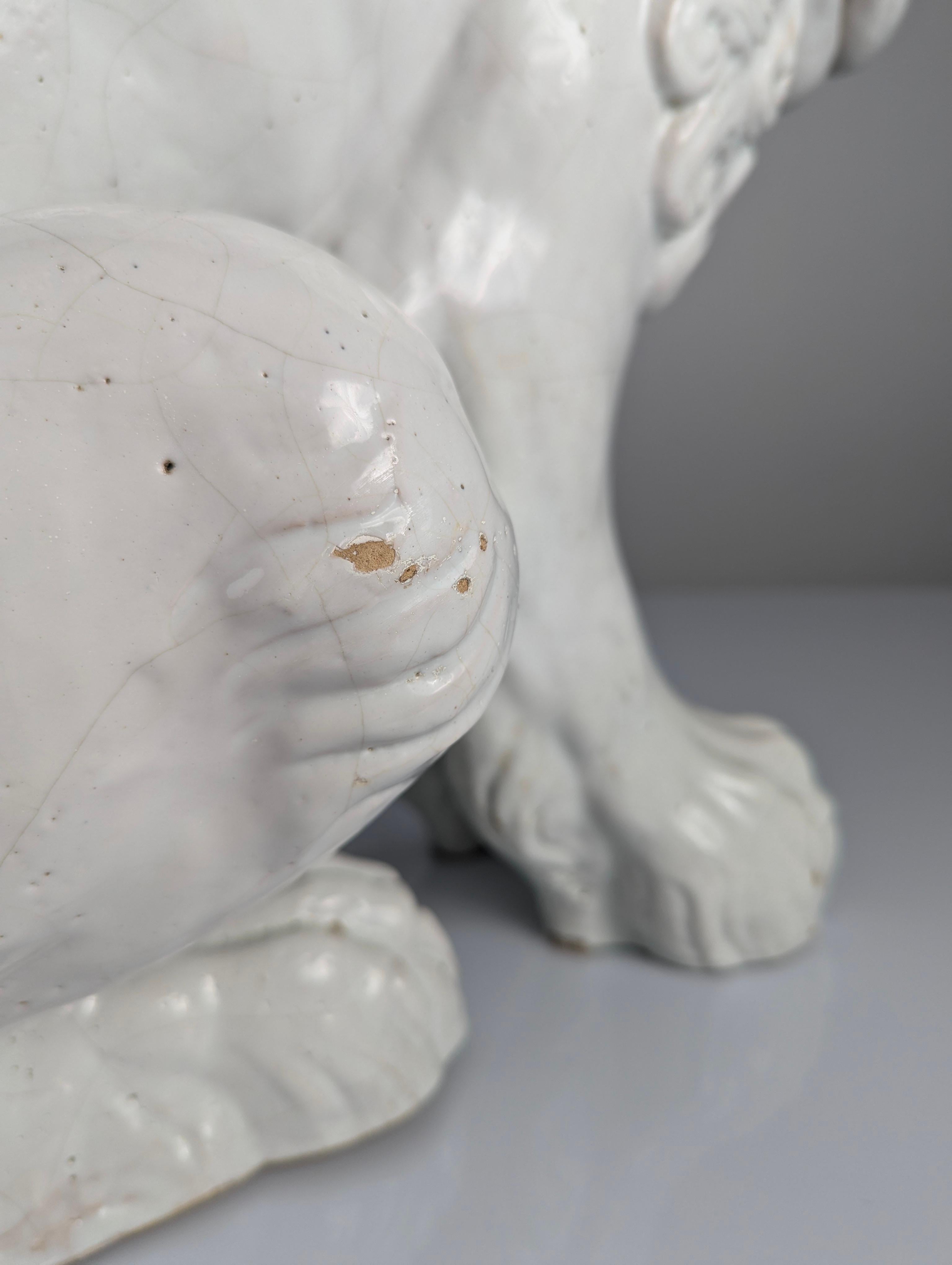 Large Lion Sculpture in Glazed Terracotta, Romanesque Style, Early 20th Century For Sale 5