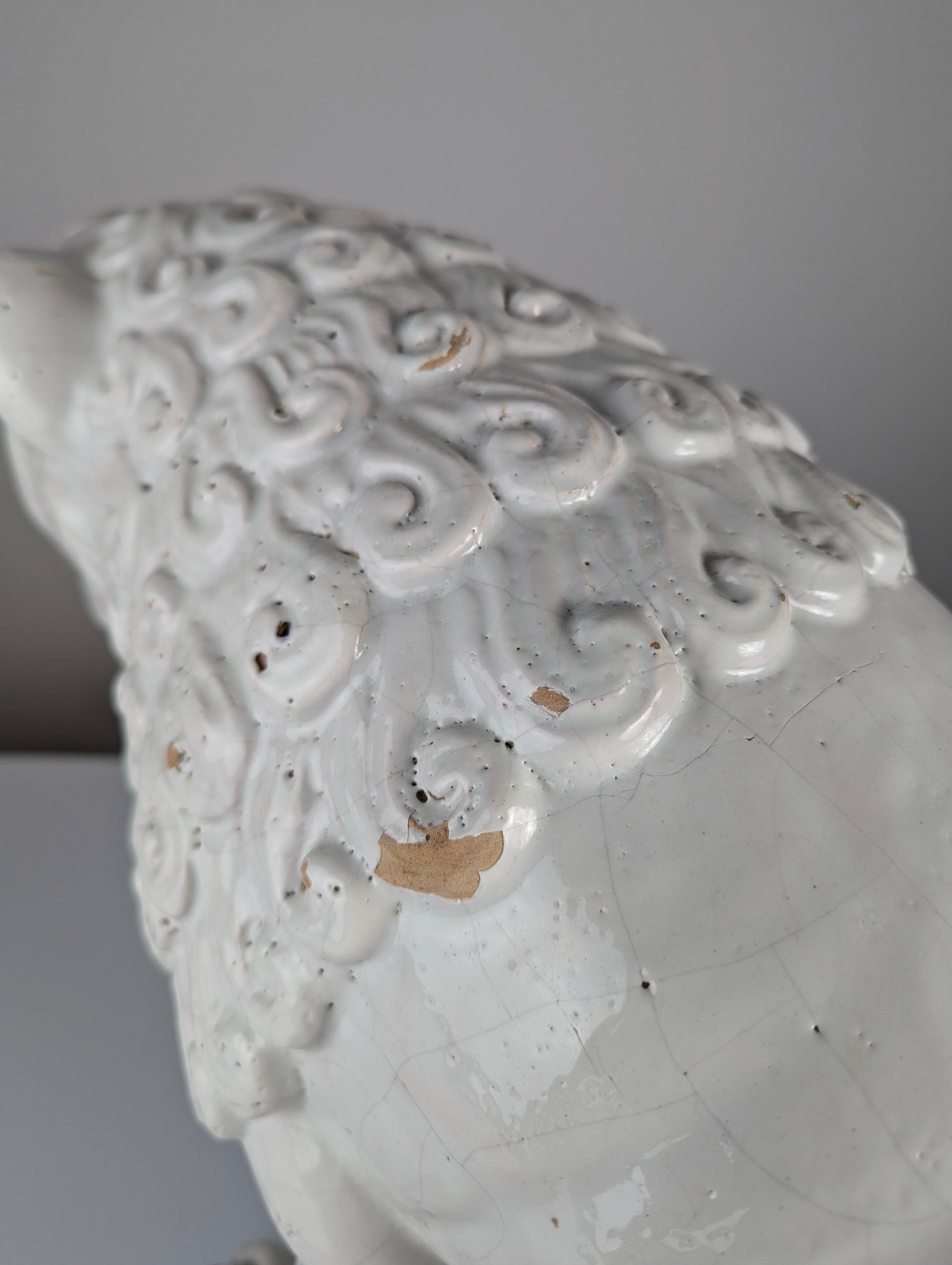 Large Lion Sculpture in Glazed Terracotta, Romanesque Style, Early 20th Century For Sale 10