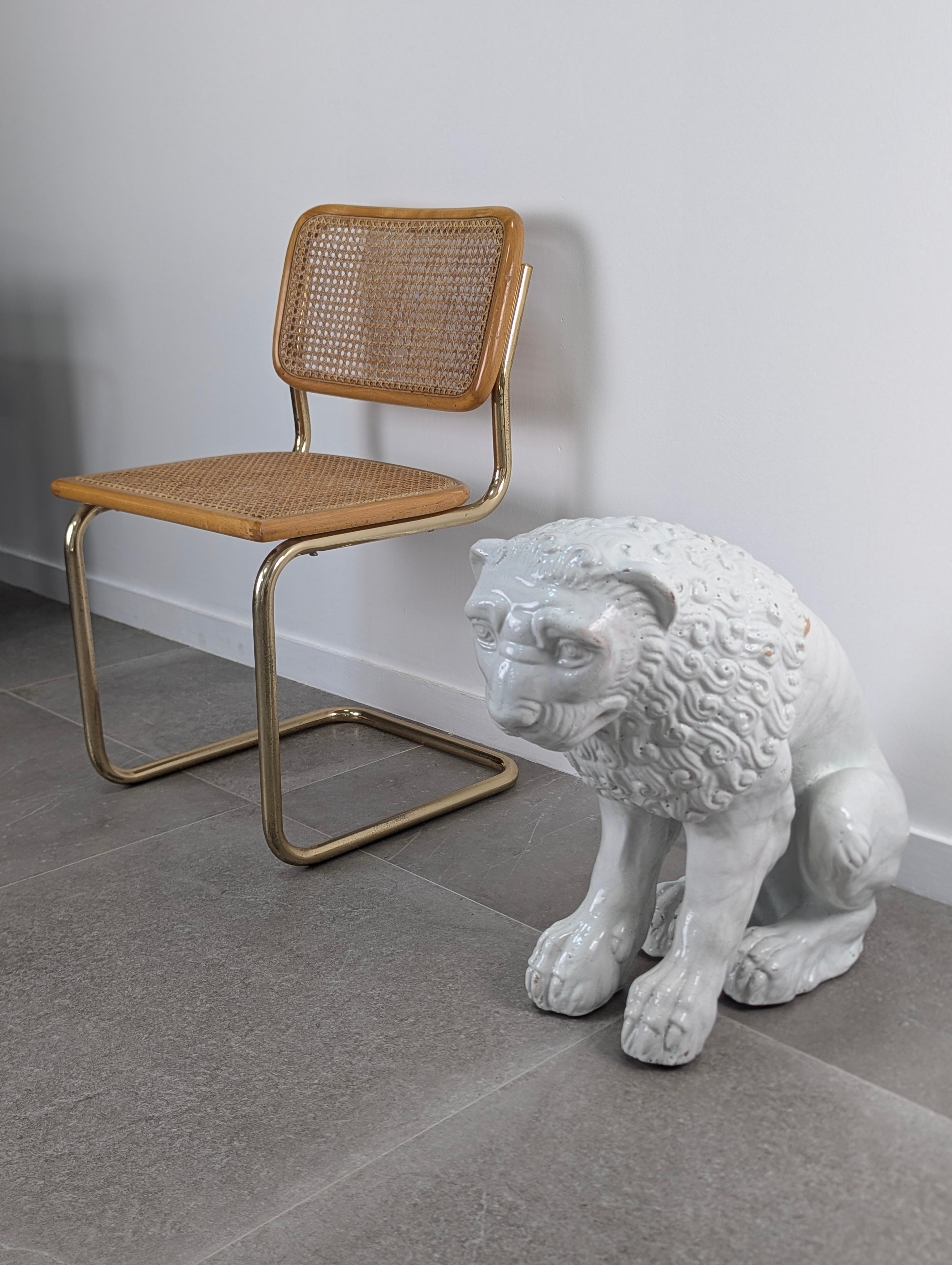 Classical Roman Large Lion Sculpture in Glazed Terracotta, Romanesque Style, Early 20th Century For Sale