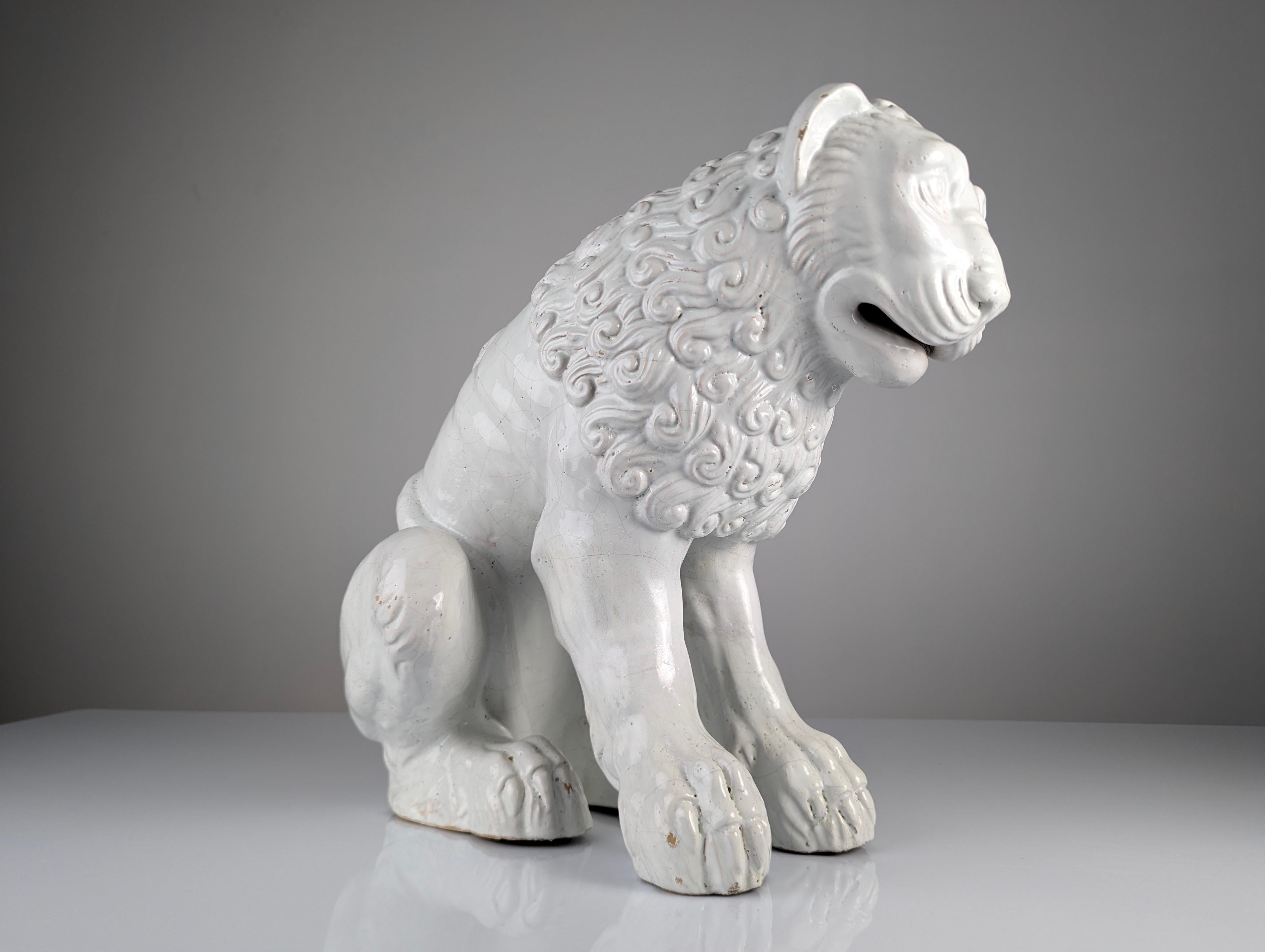 Large Lion Sculpture in Glazed Terracotta, Romanesque Style, Early 20th Century For Sale 14