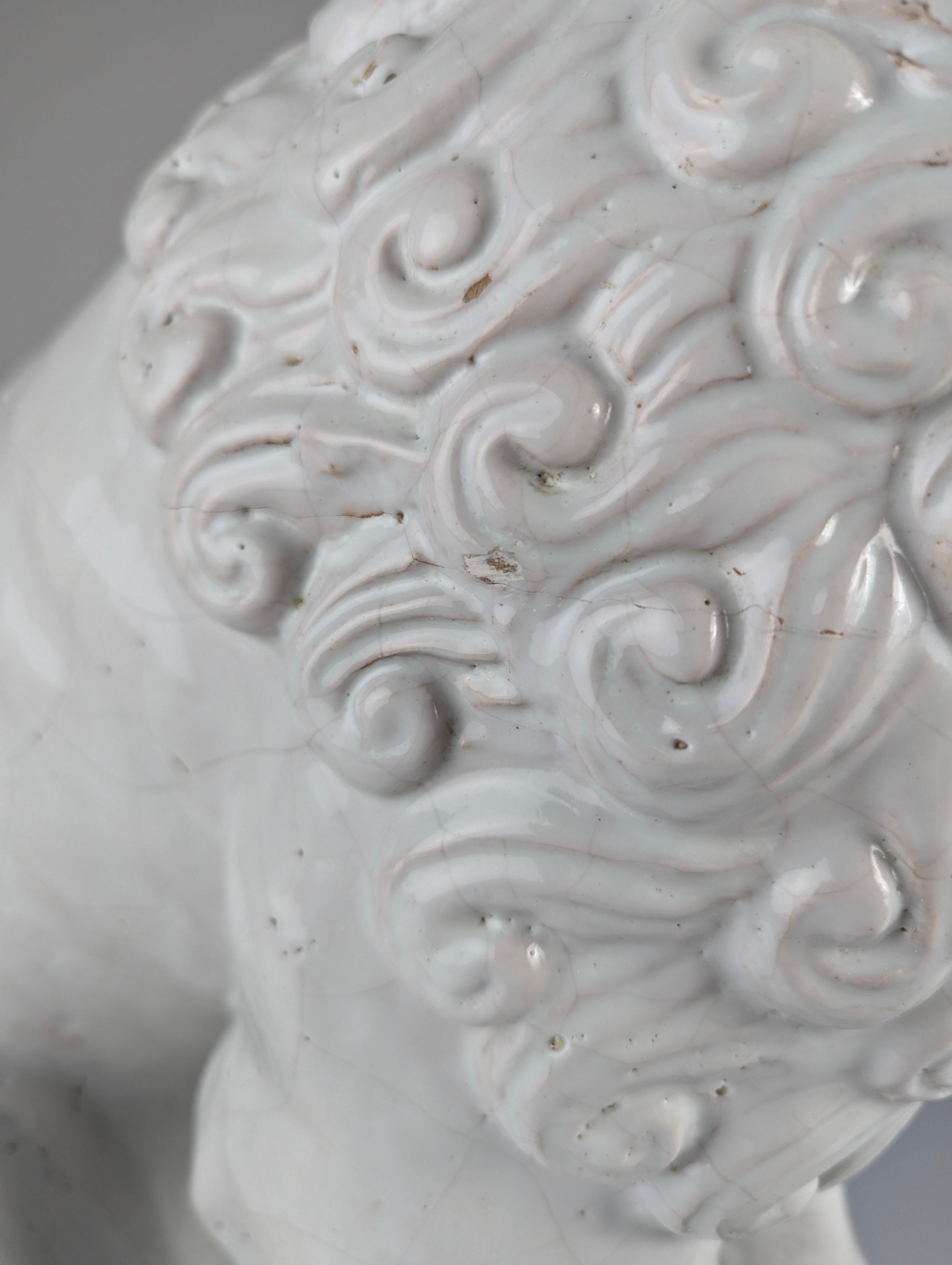 Large Lion Sculpture in Glazed Terracotta, Romanesque Style, Early 20th Century For Sale 1
