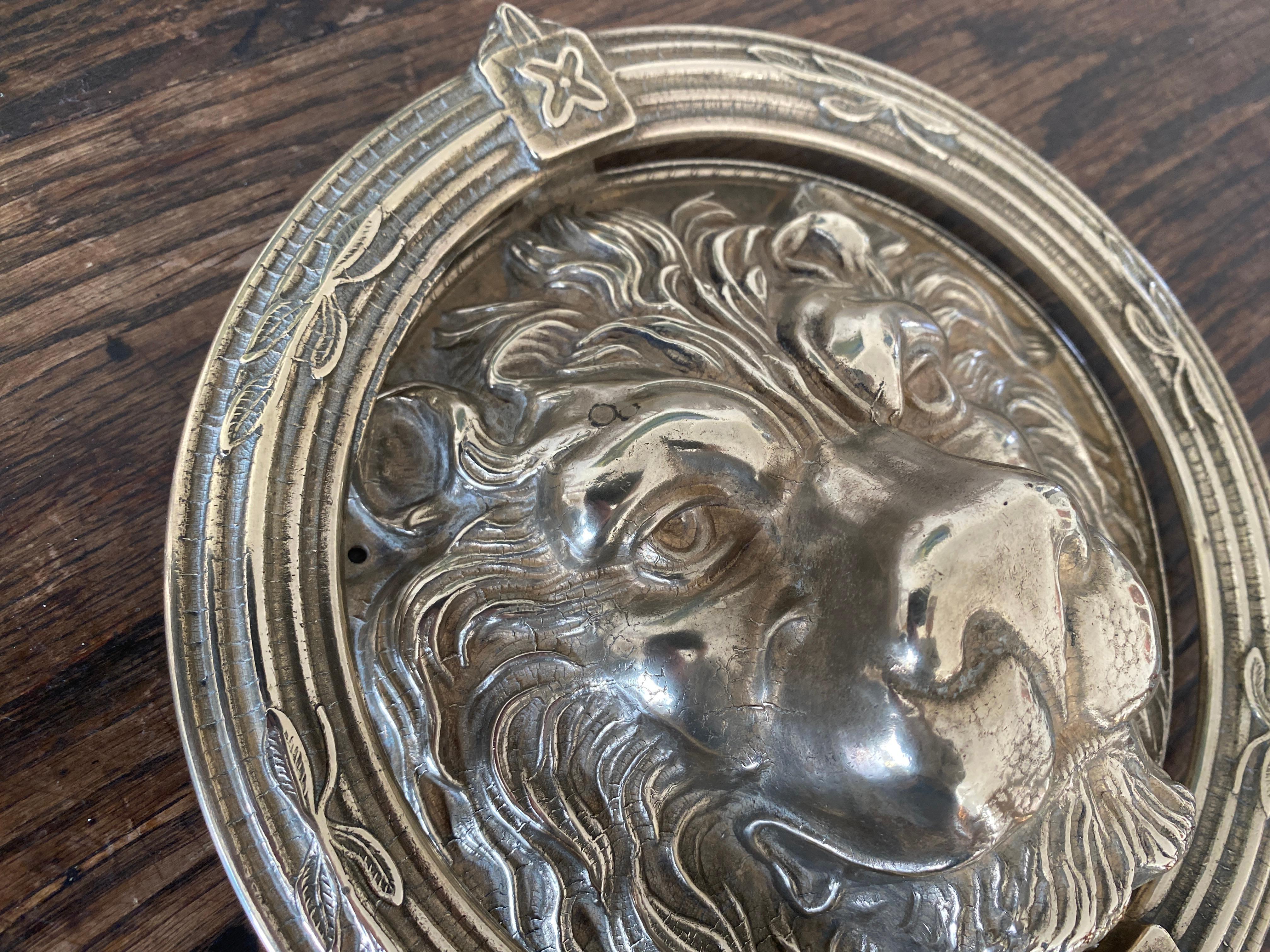 Large Lion's Head Door Knocker In Brass, England 3