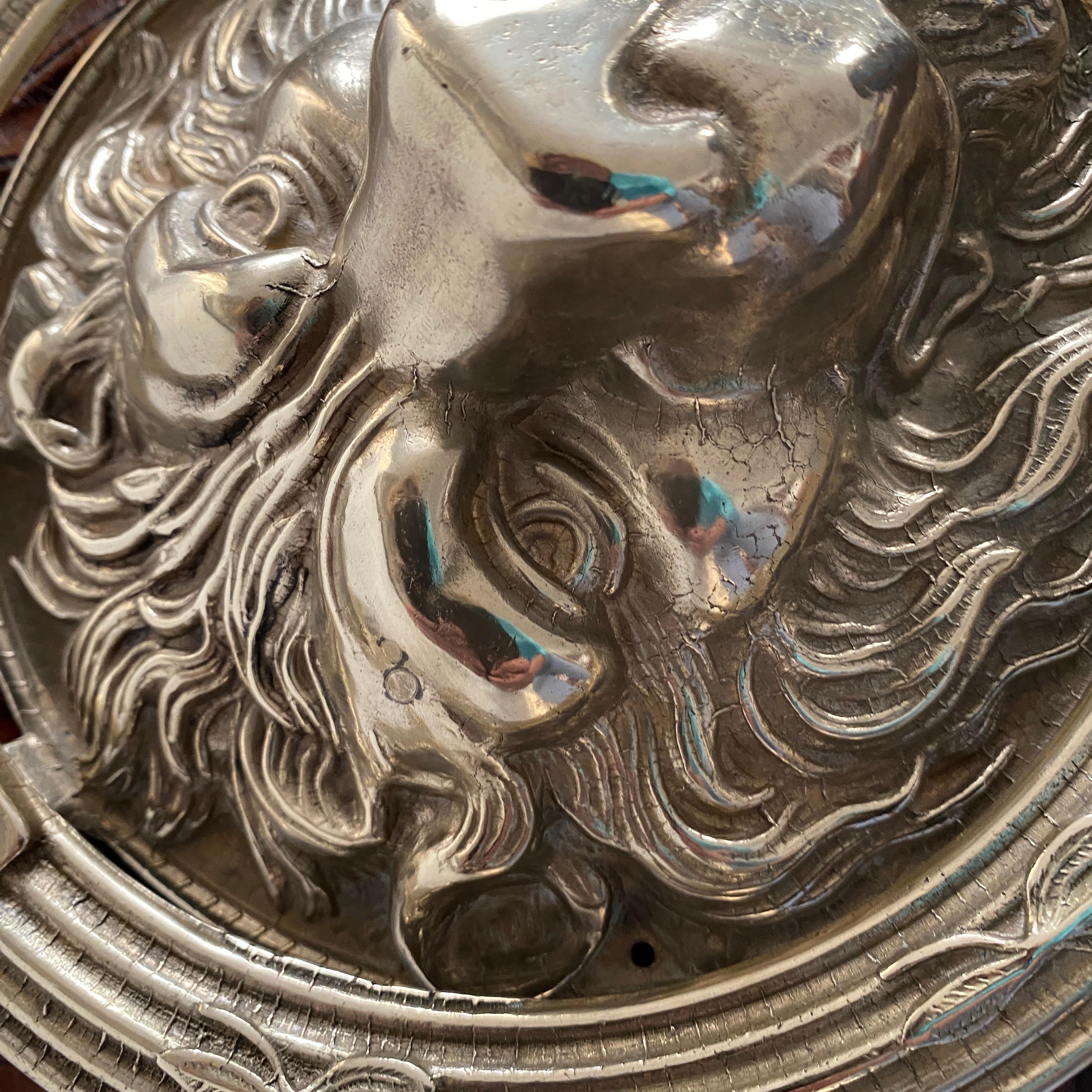 Large Lion's Head Door Knocker In Brass, England 7