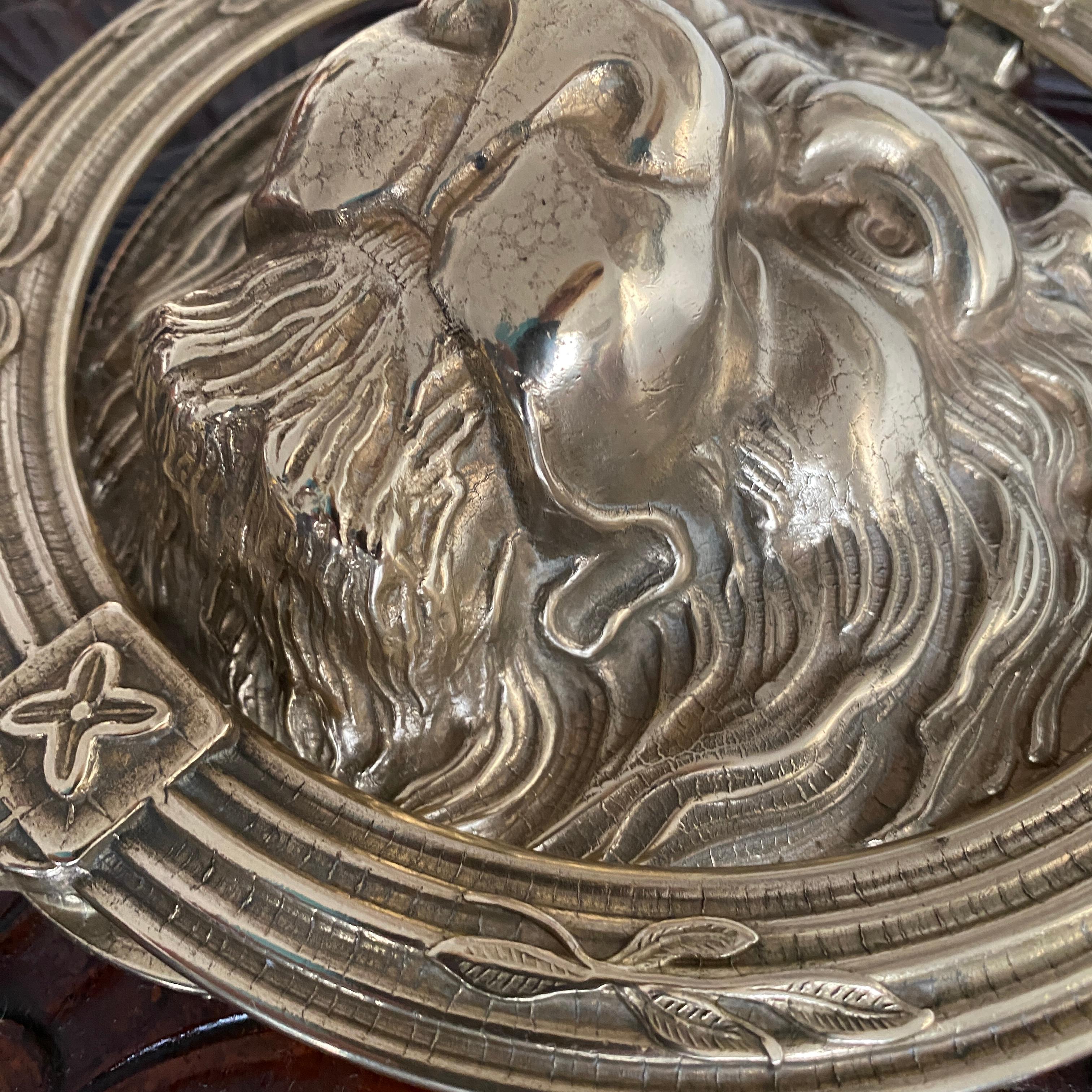 20th Century Large Lion's Head Door Knocker In Brass, England