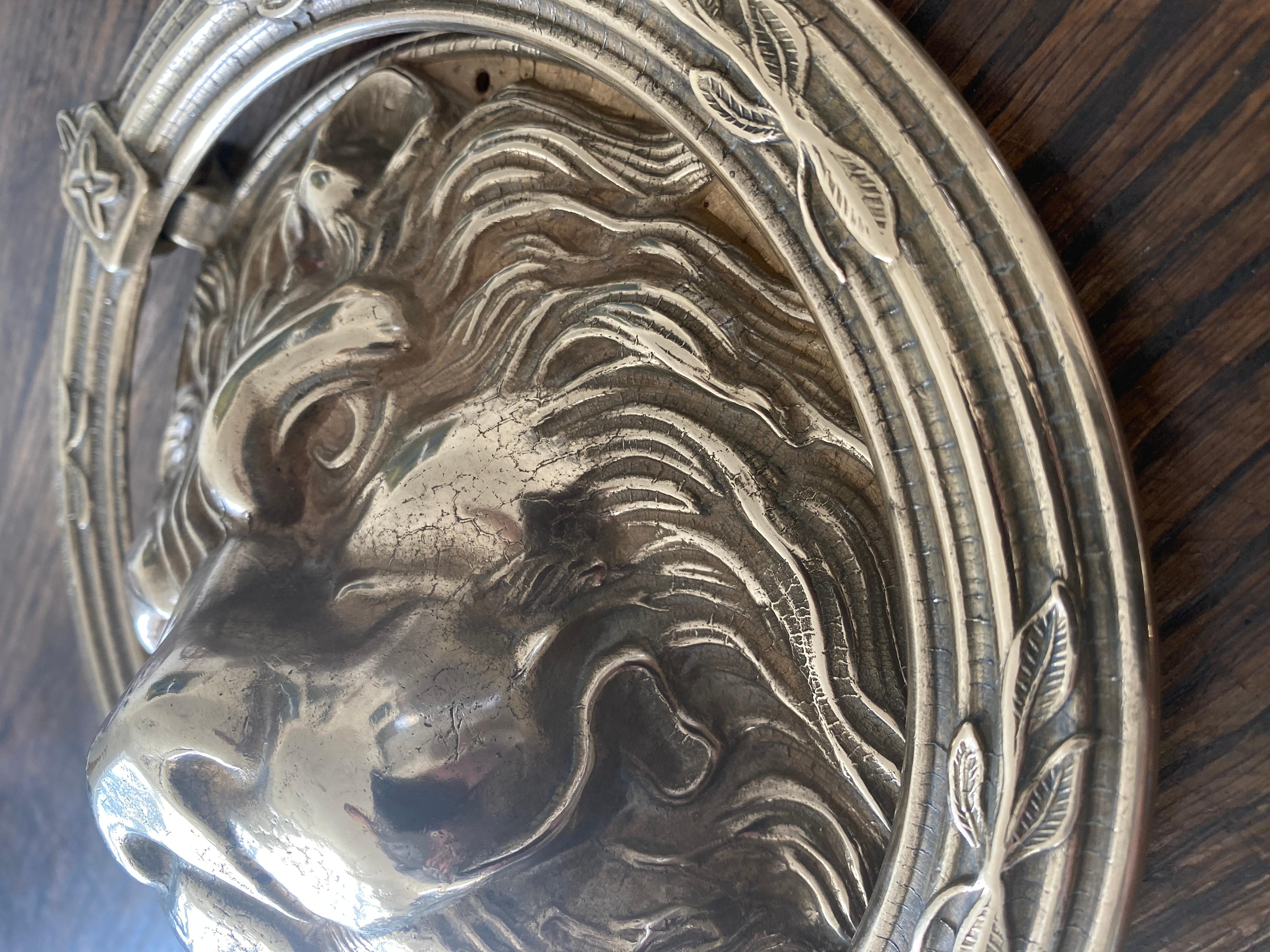 Large Lion's Head Door Knocker In Brass, England 2