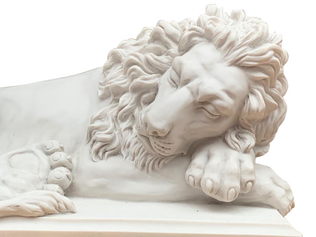 Cast Large Marble Lions Statue in Pair, 20th Century