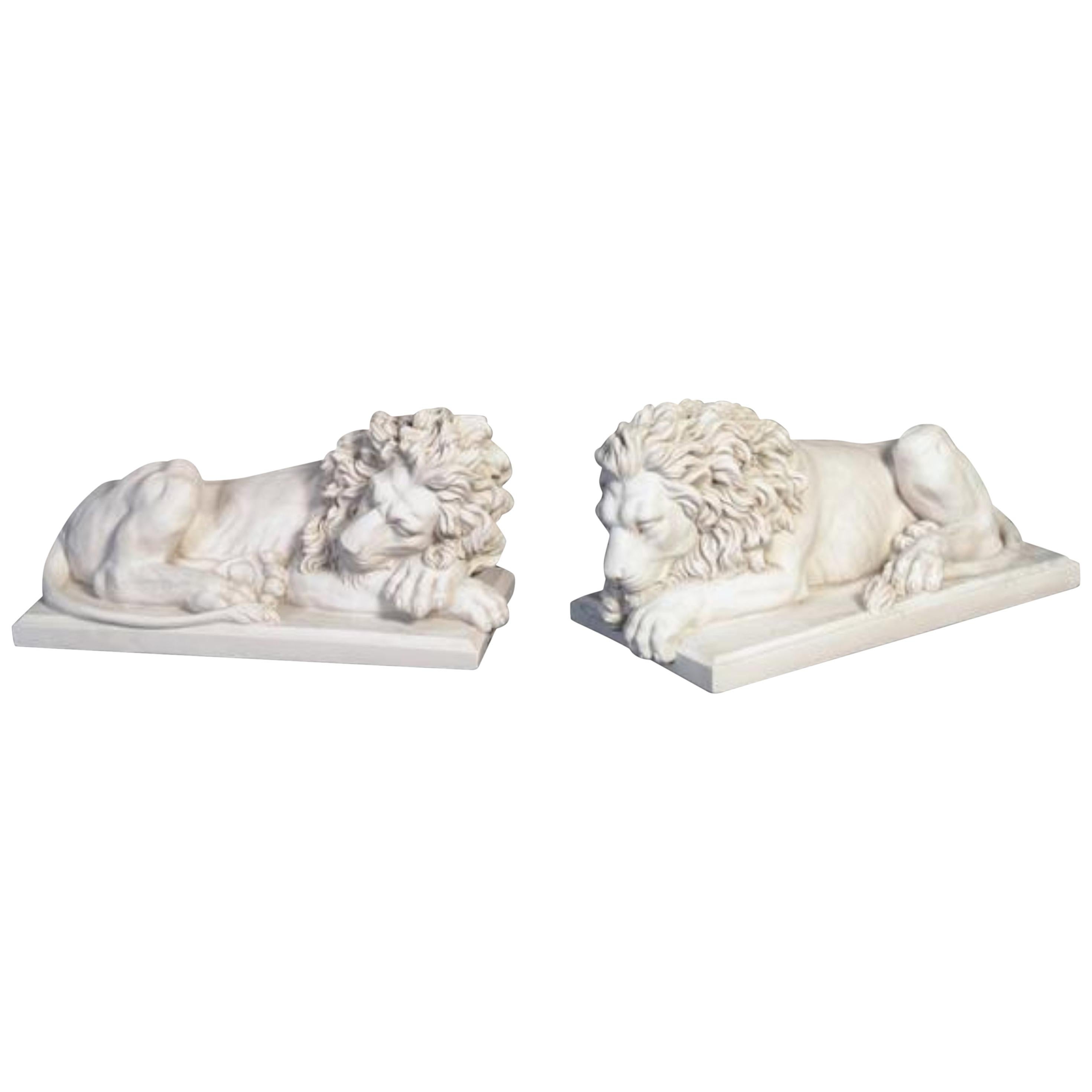 Large Marble Lions Statue in Pair, 20th Century