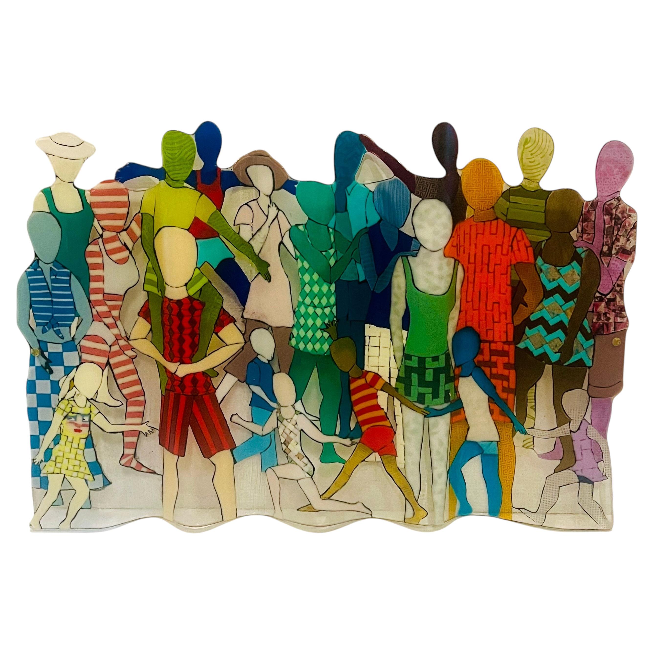 Large Listed Artist Lesley Nolan Glass Wall Sculpture Signed