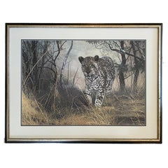 Large Charles Fracé Lithograph titled "Lone Hunter", African Leopard Certified