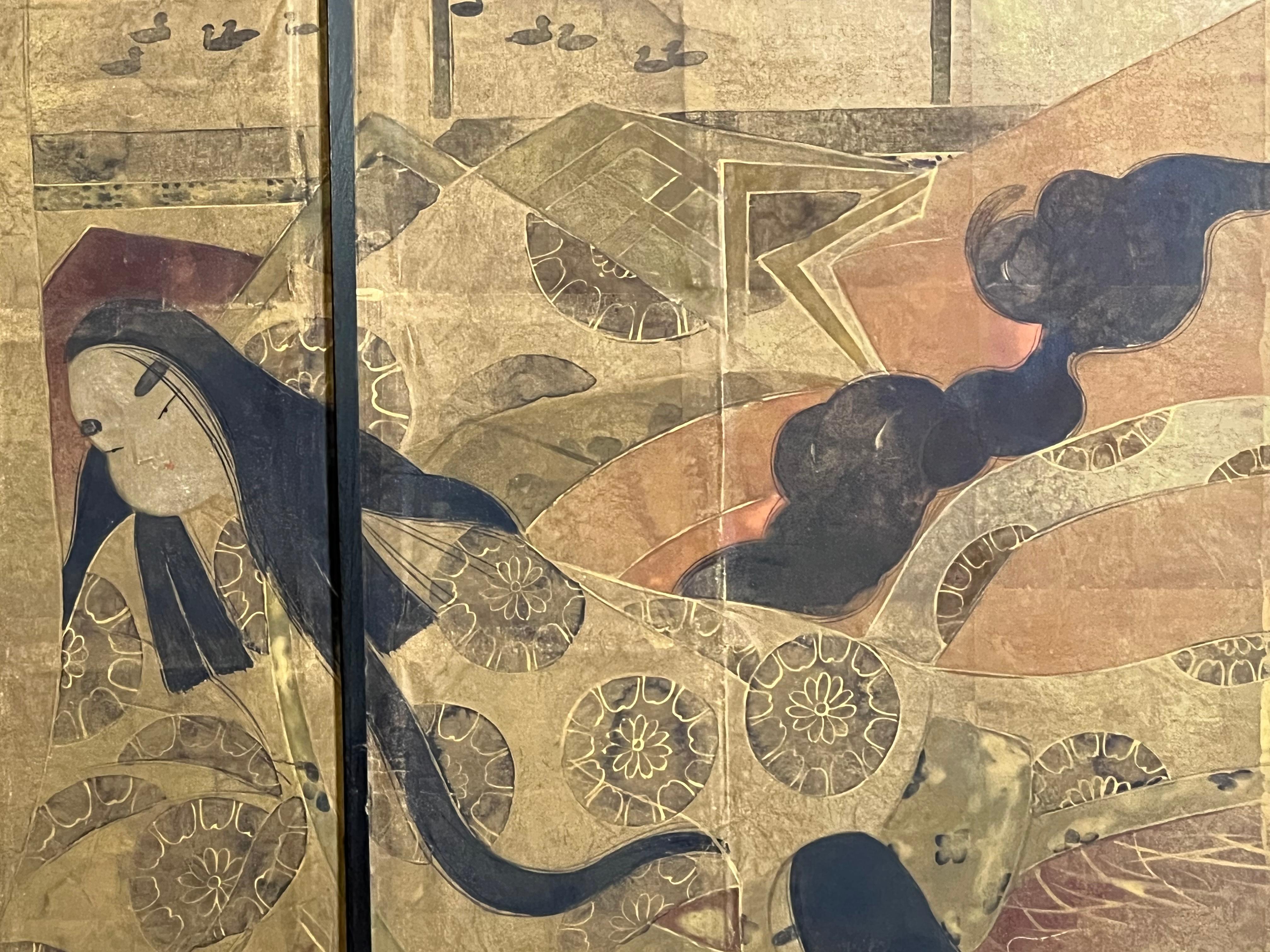 Große Lithographie einer japanischen Szene nach der Geschichte von Genji 1