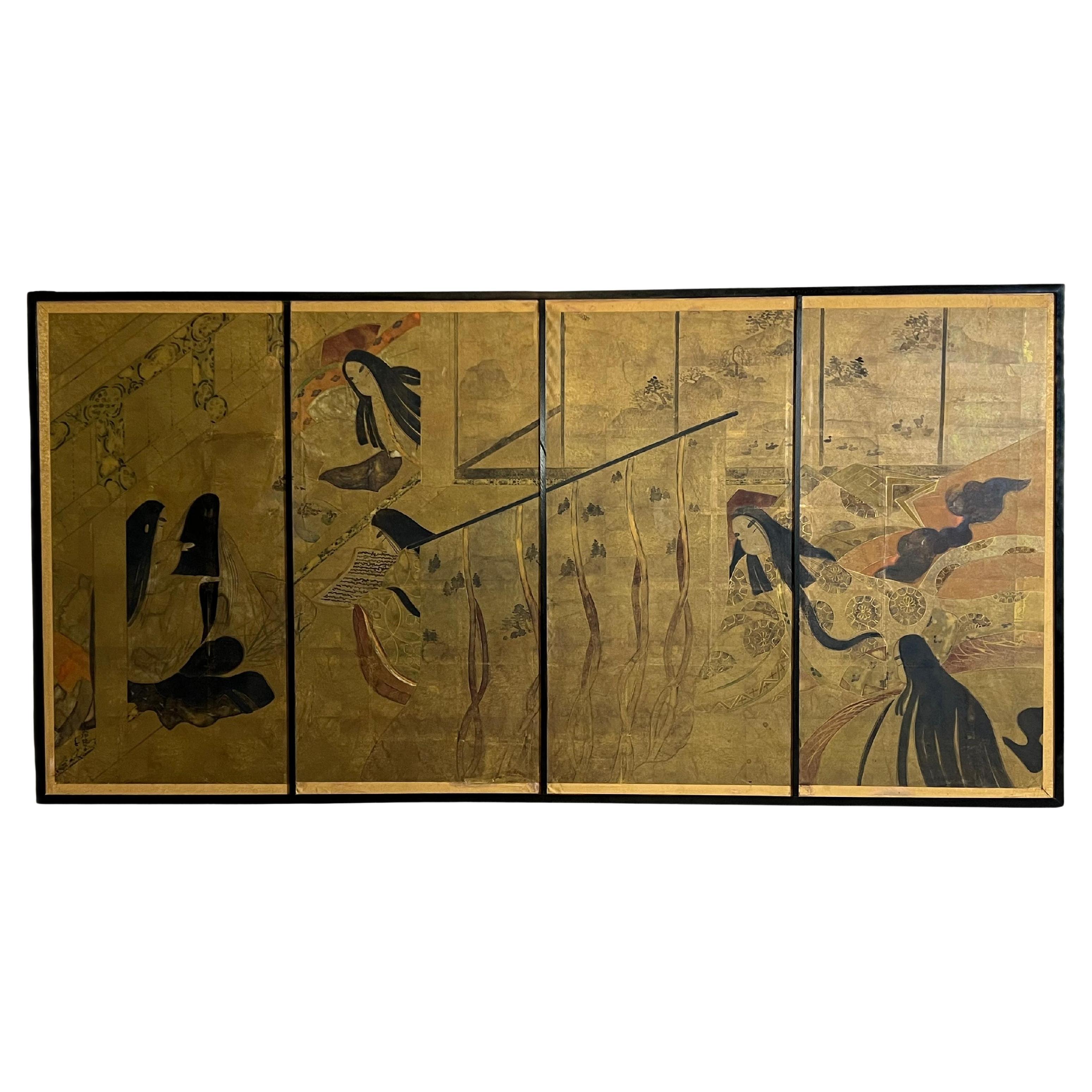 Grande lithographie d'une scène japonaise d'après le conte de Genji