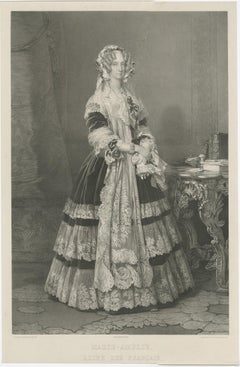 Large Lithograph of Marie Amelia of Naples and Sicily, Queen of the French, 1842