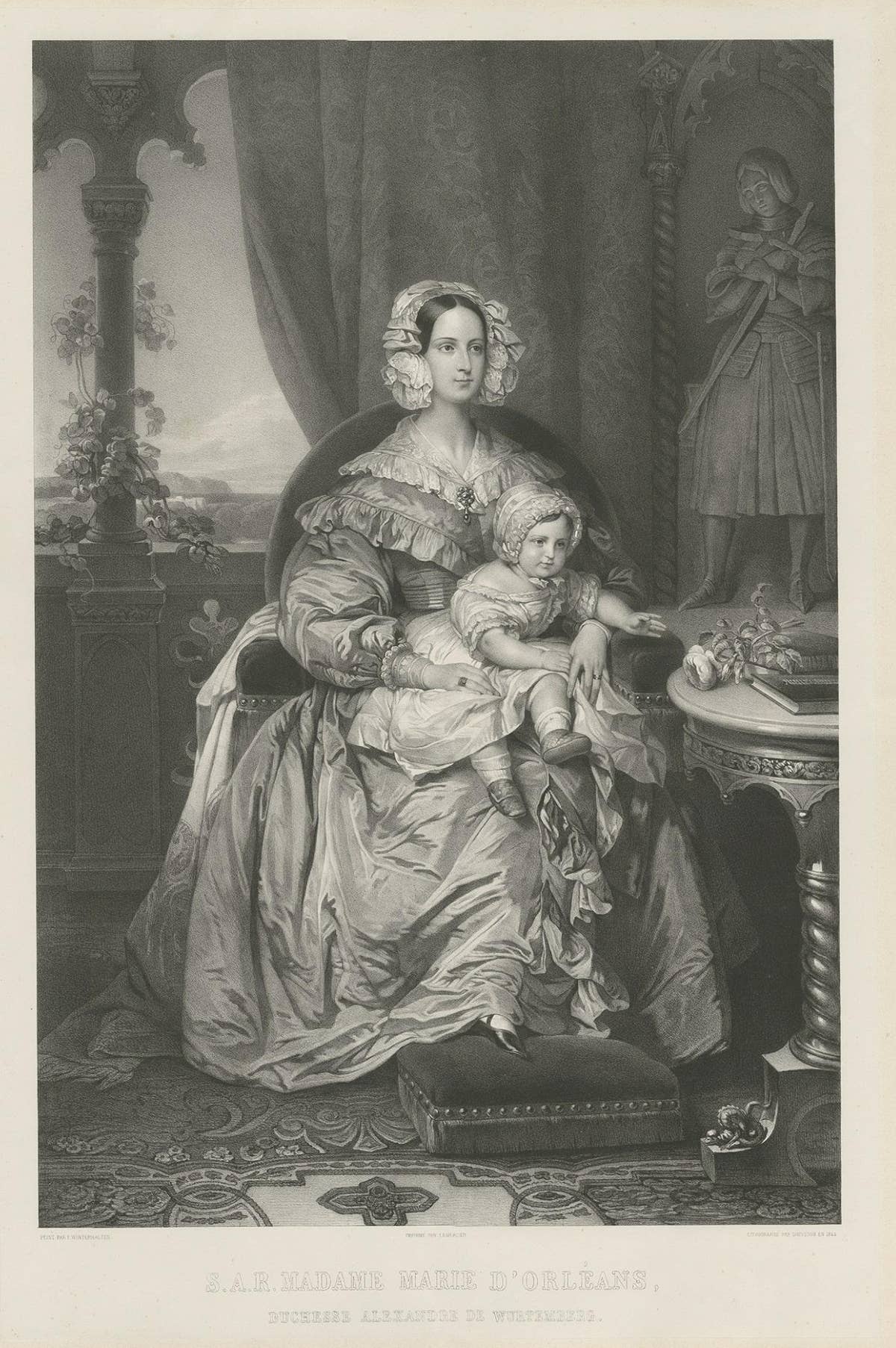 Large Lithograph of Princess Marie of Orleans, Duchess of Württember, 1844