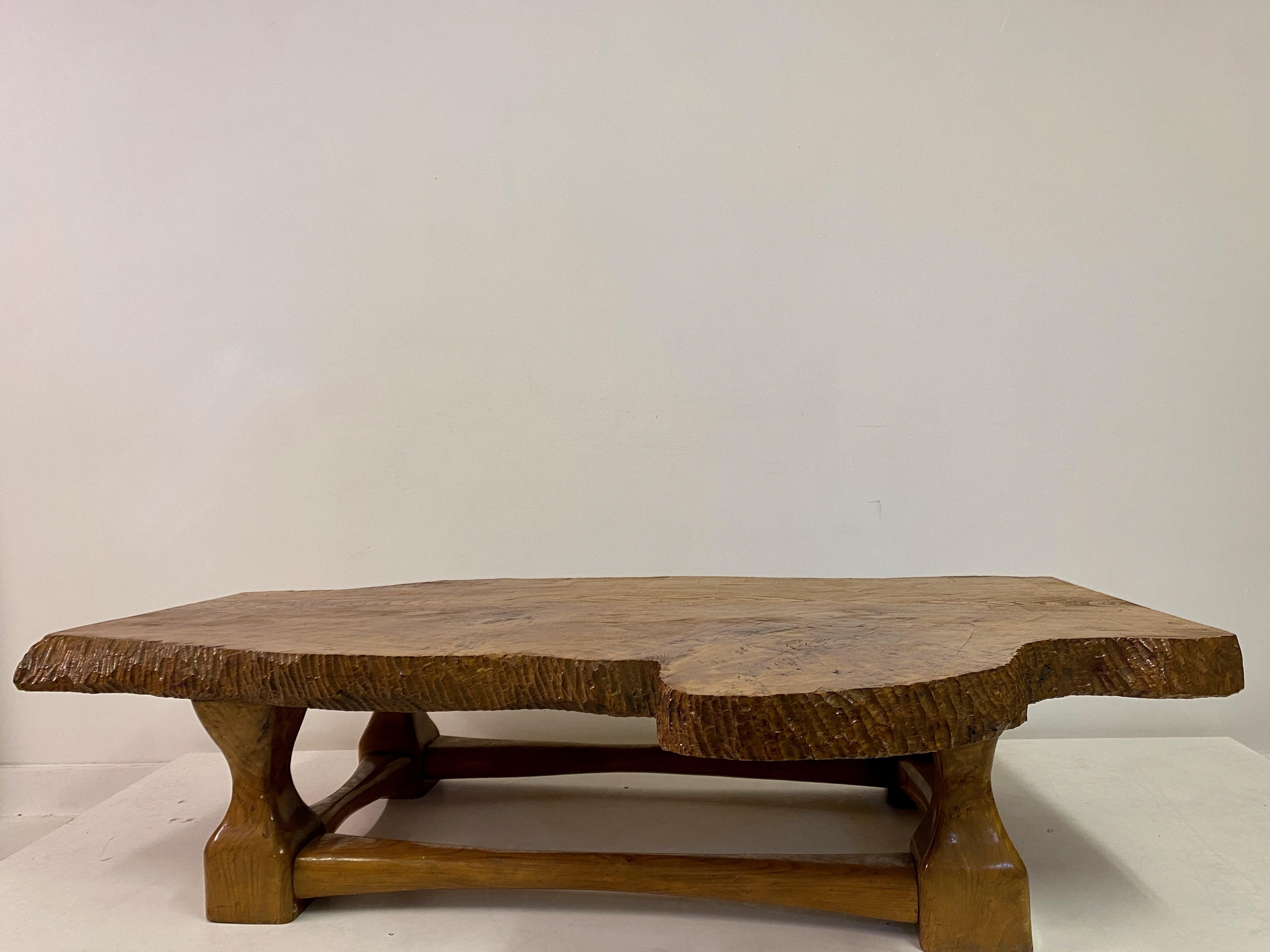 Mid-Century Modern Large Live Edge Burl Wood Coffee Table