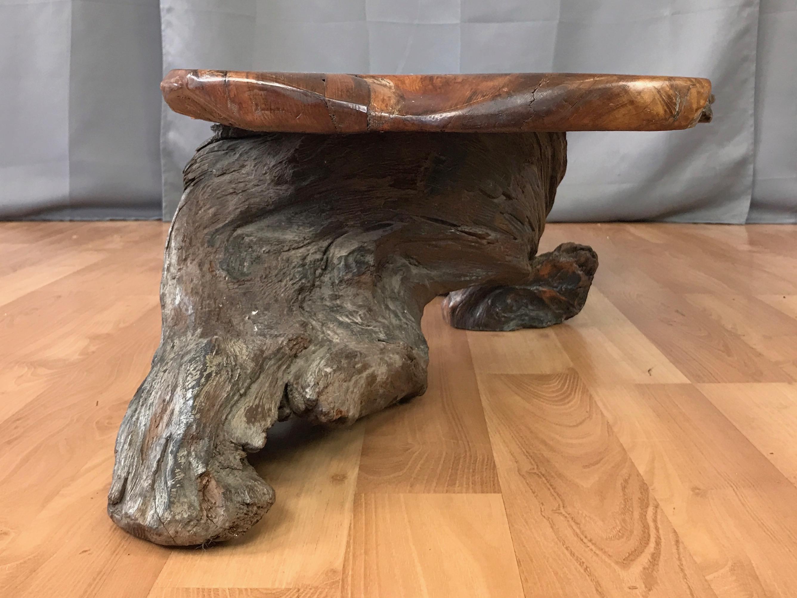 Large Live Edge California Redwood Burl Coffee Table, 1970s 4