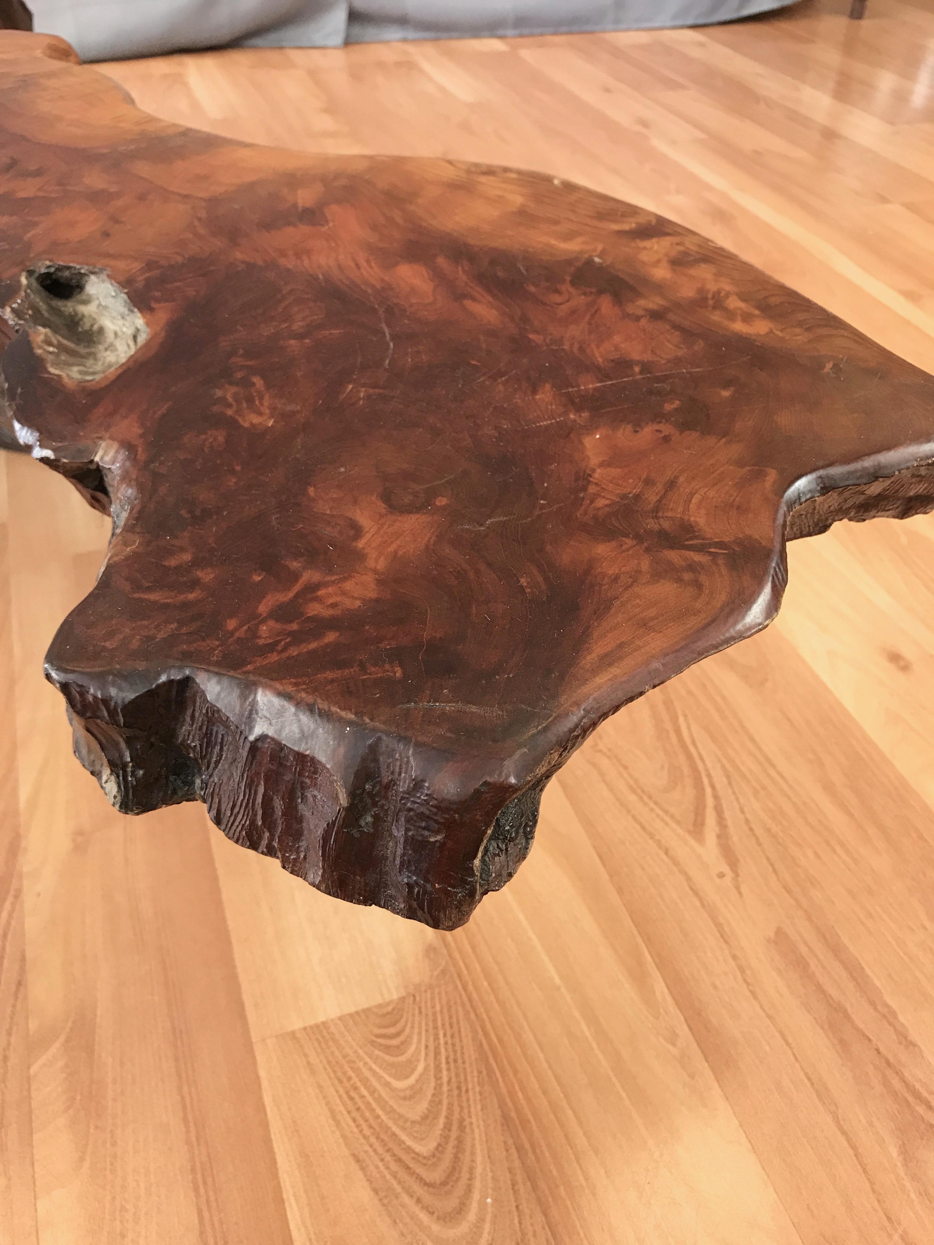 Large Live Edge California Redwood Burl Coffee Table, 1970s 7