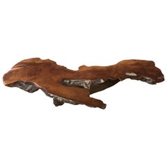 Large Live Edge California Redwood Burl Coffee Table, 1970s