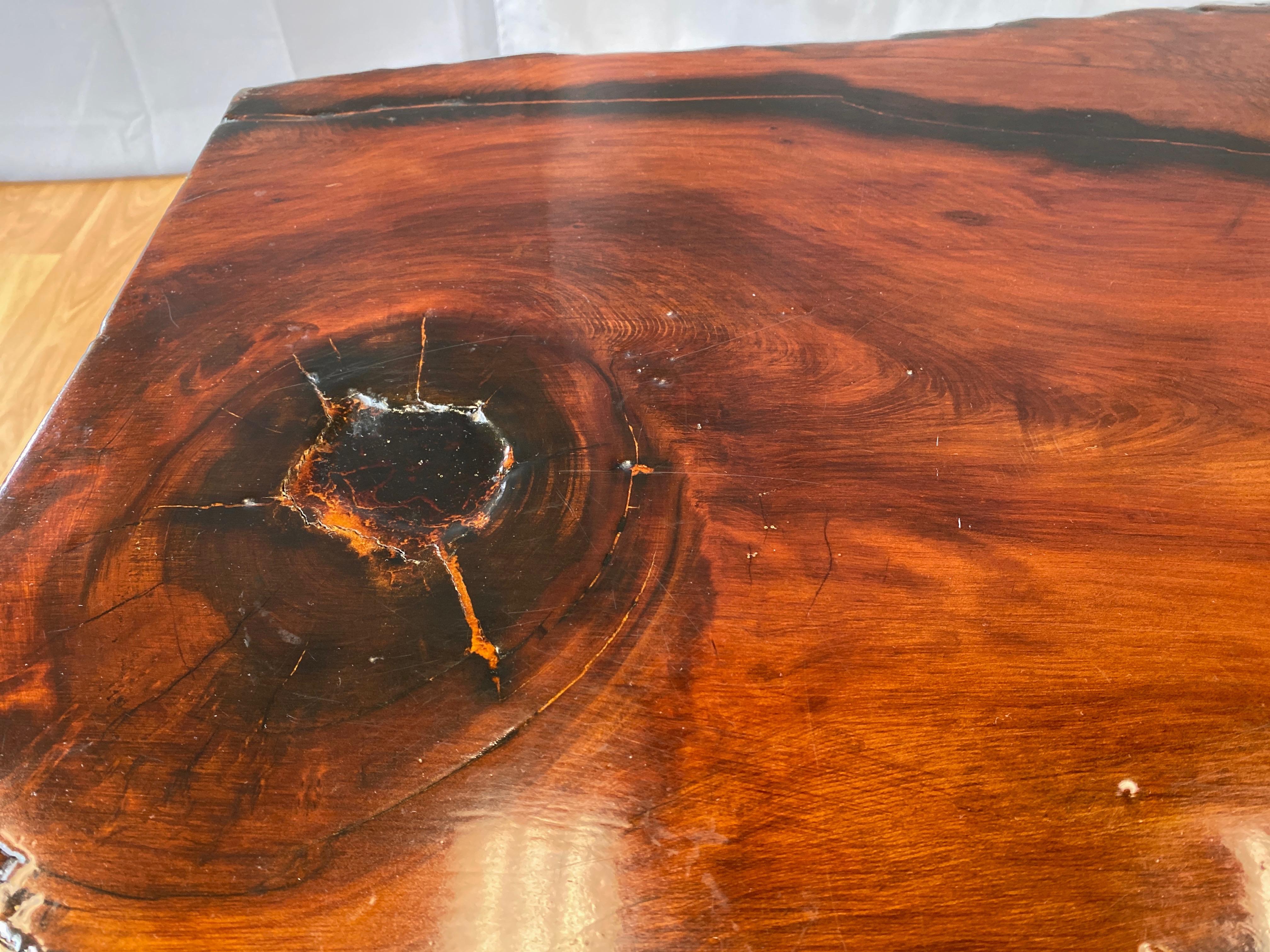 Large Live Edge Redwood Slab Coffee Table on Hairpin Legs, 1970s 1