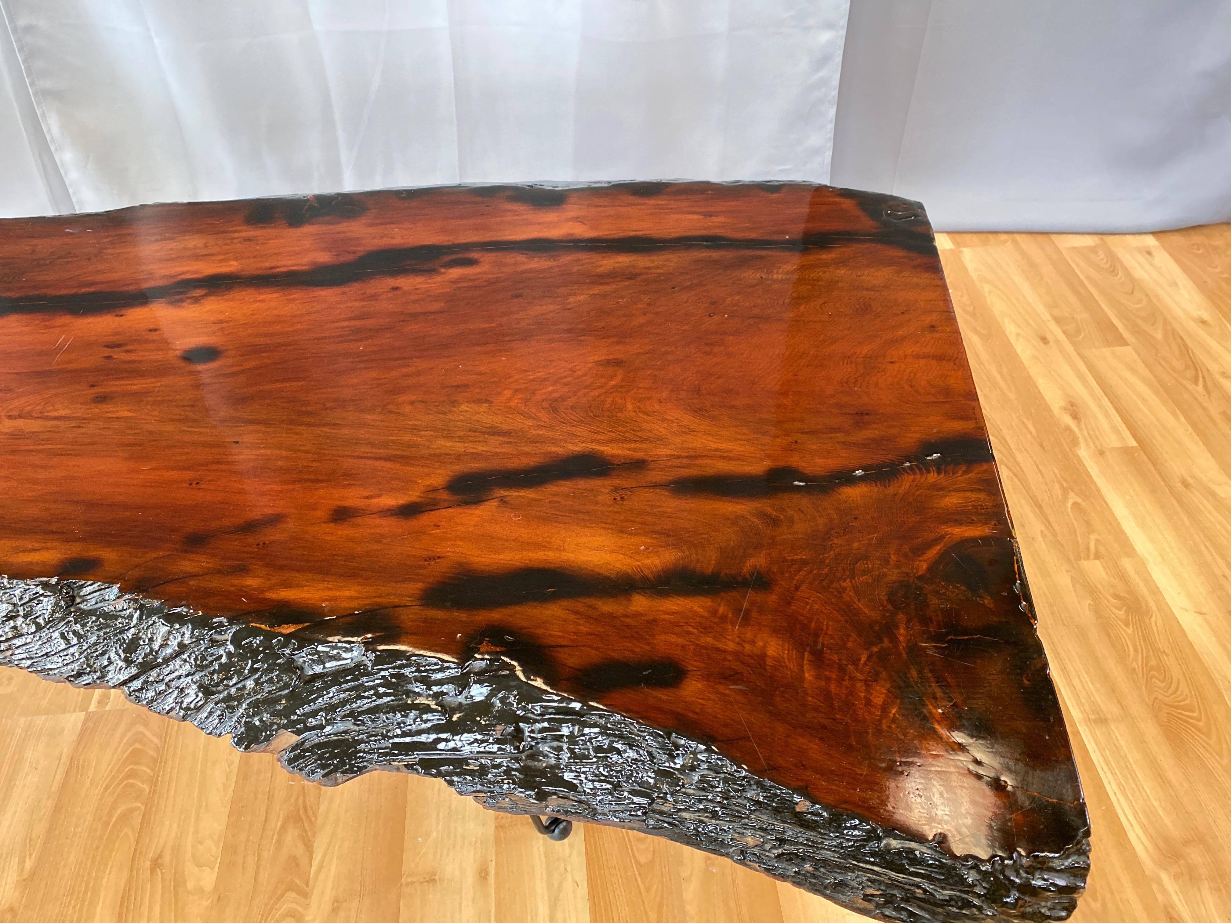 Large Live Edge Redwood Slab Coffee Table on Hairpin Legs, 1970s 2