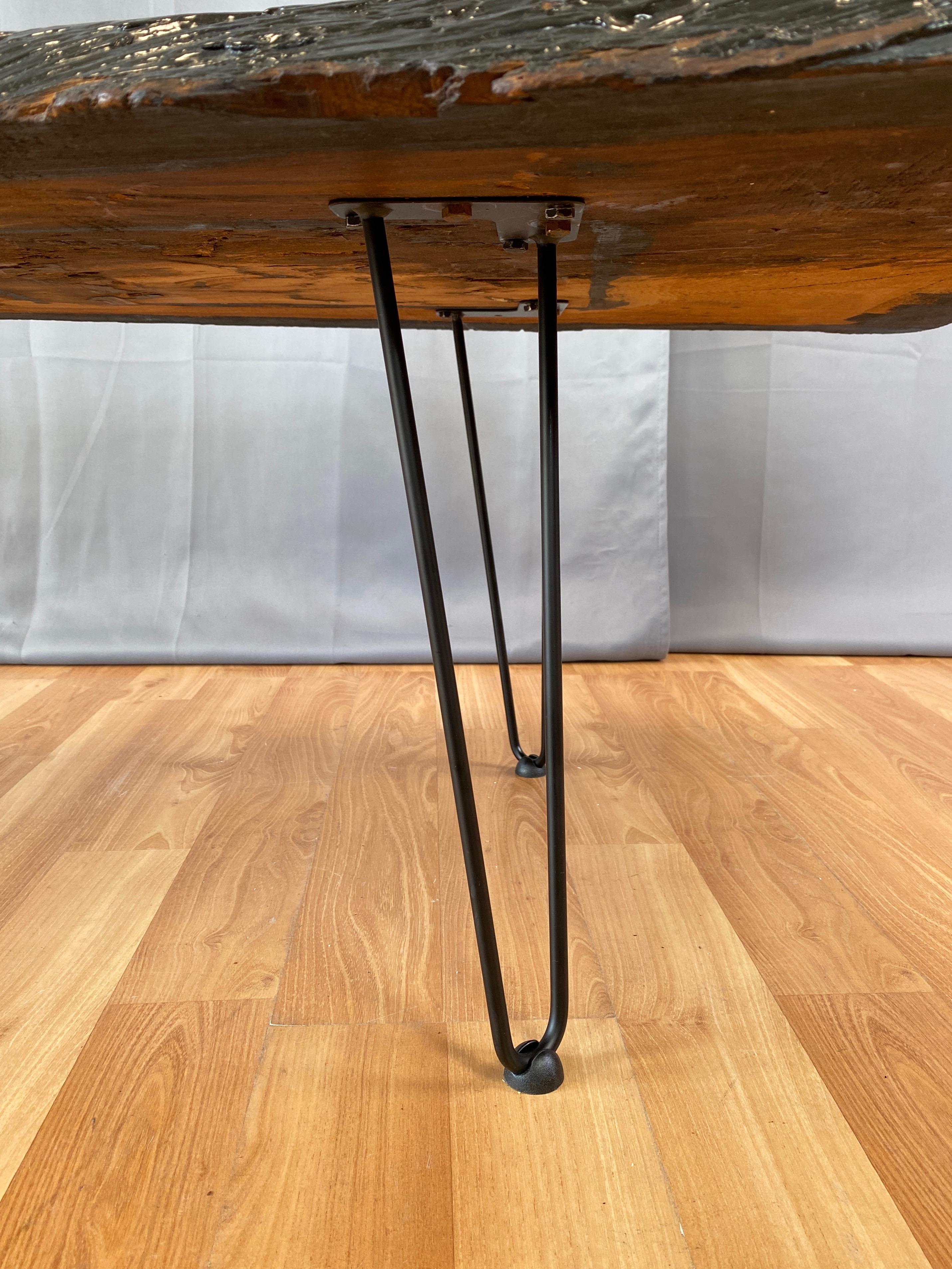 Large Live Edge Redwood Slab Coffee Table on Hairpin Legs, 1970s 5